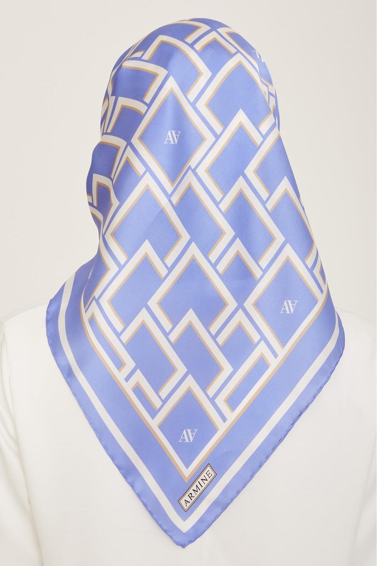 Armine-Eșarfă de mătase Sura cu model geometric albastru-alb aviator 9132-80 4
