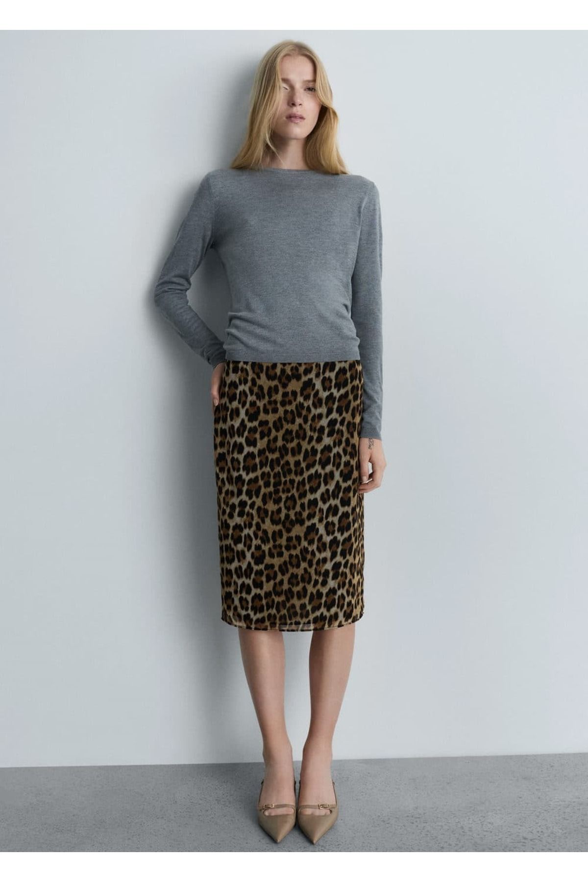MANGO Woman-Leopard Patterned Midi Skirt 6