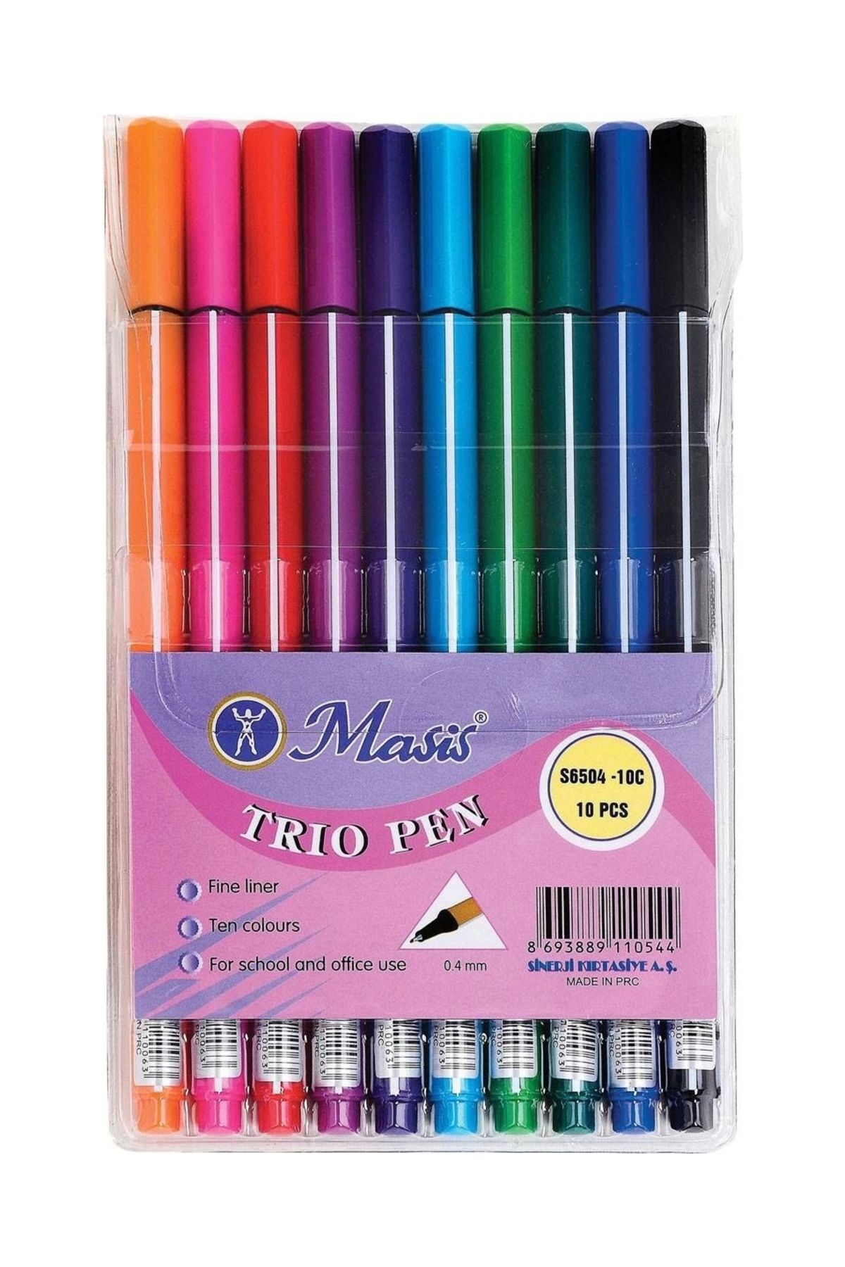 Masis 10 Renk Pvc Paket Trio Pen Keçeli Kalem 56504-1