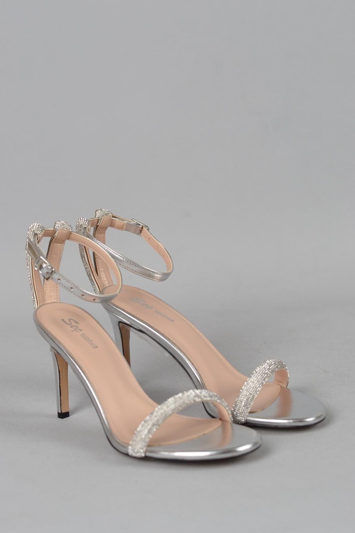SEÇ KUNDURA-Seç 829 Special Production - Silver Evening Dress Shoes with Stone Detail (10cm) 3