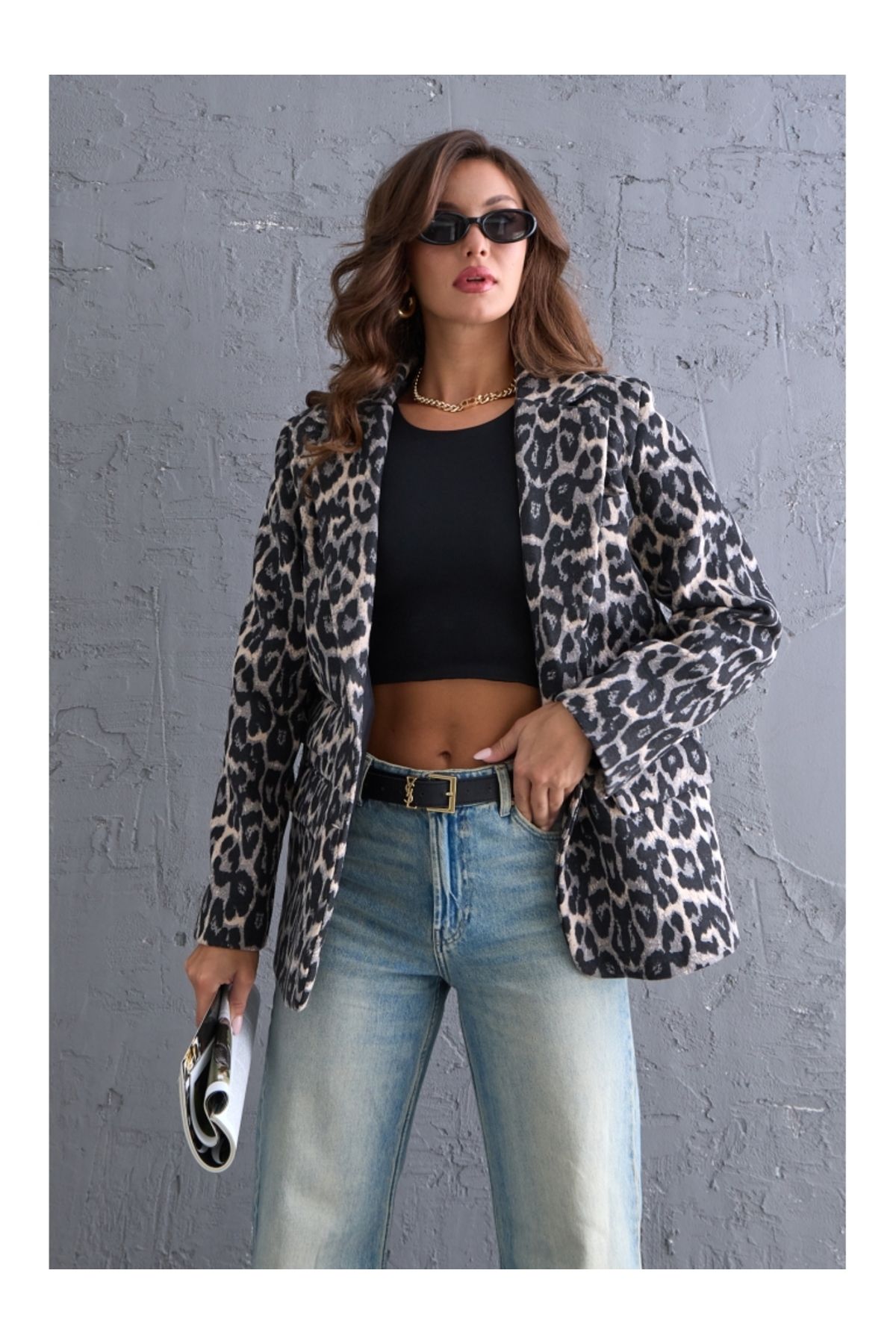 Elif Özbey Butik-Graue Leoparden-Blazer-Kaschmirjacke 1