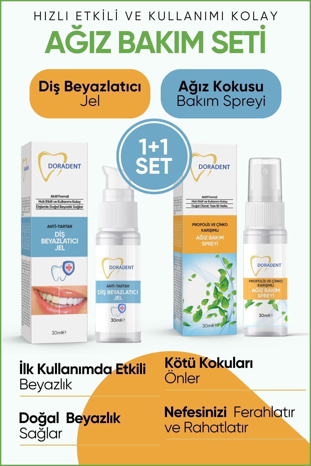 doradent Diş Beyazlatıcı Jel + Ağız Kokusu Önleyici Sprey SET