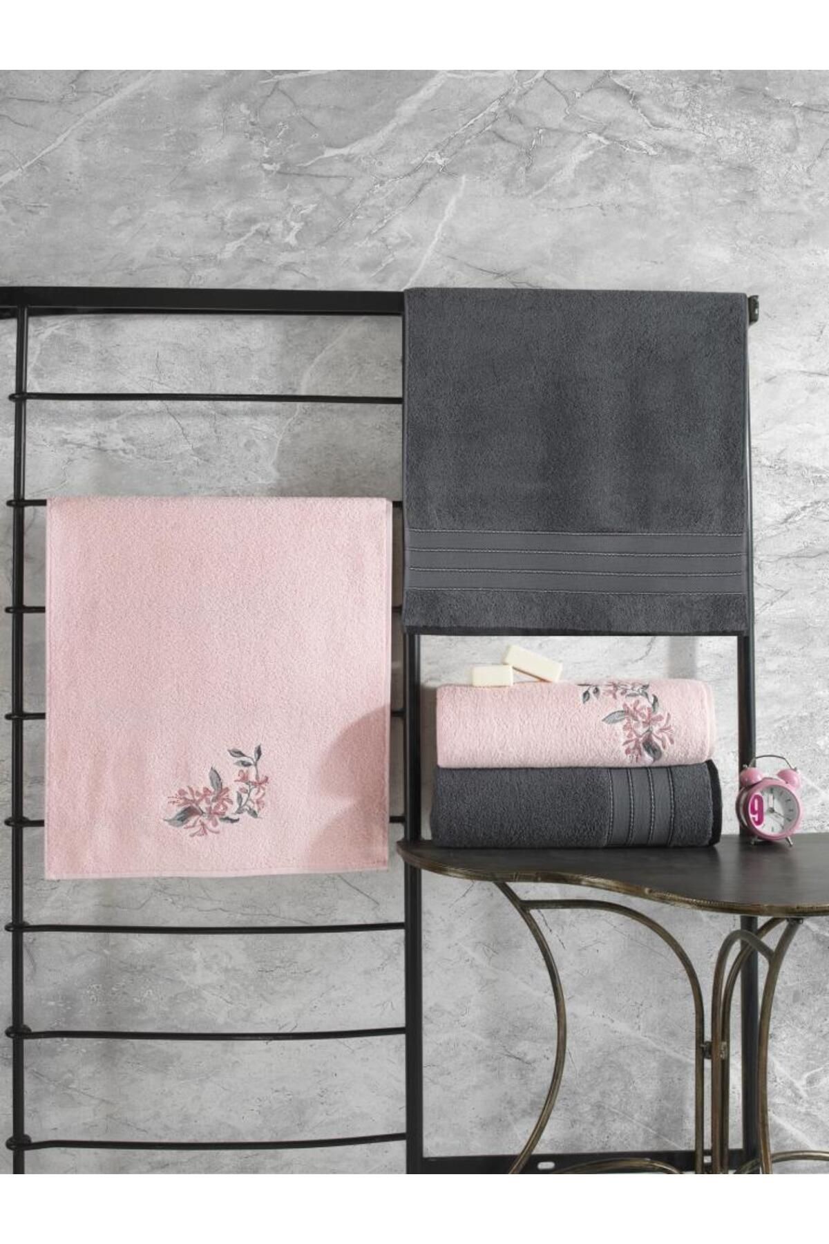 OEM Colorful %100 Pamuk Hamam Havlu Seti Antrasit Pembe