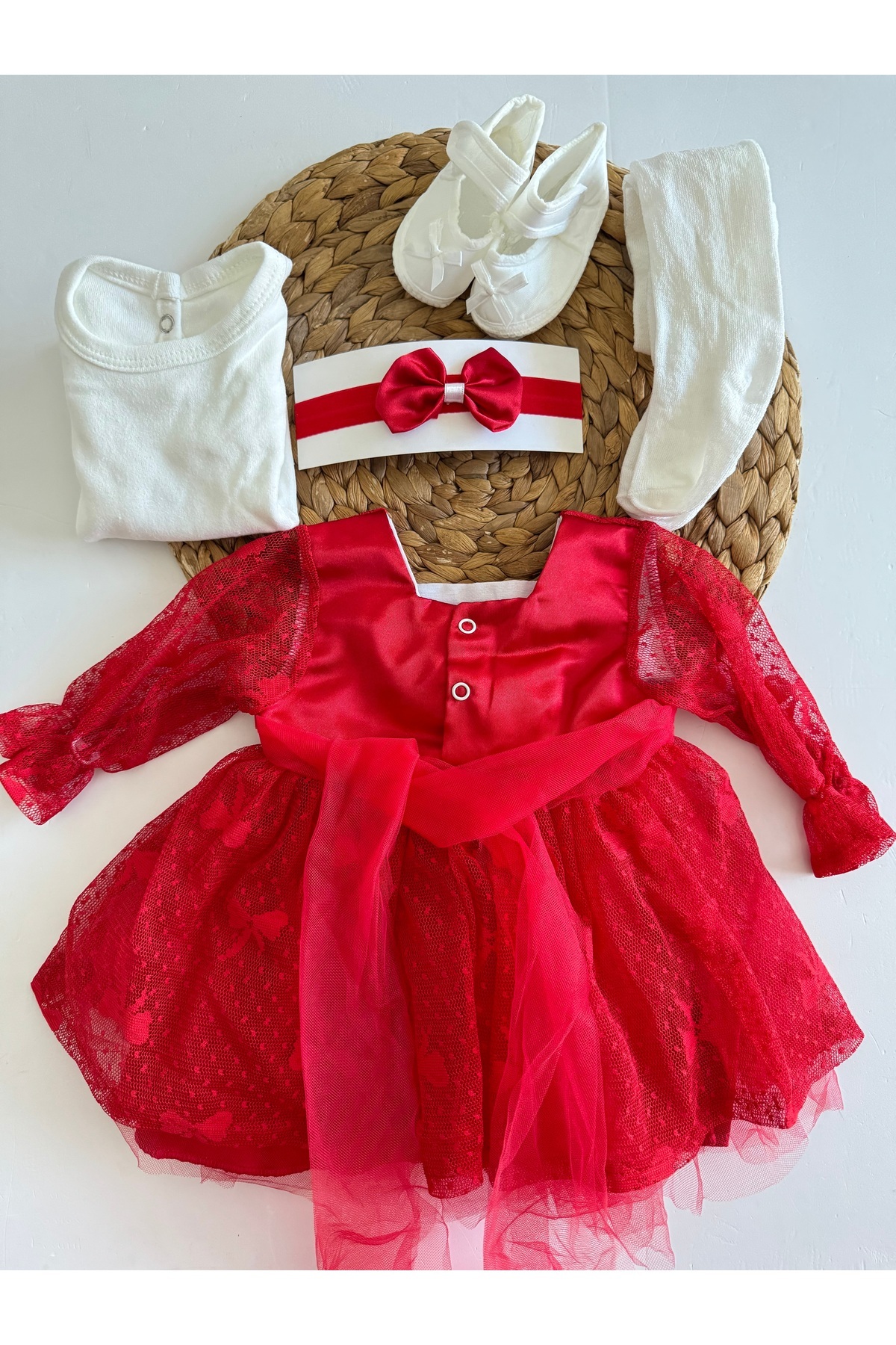 PİLEKİ BABY ( 5 Parça ) 0 3 Ay Yenidoğan Bebek Mevlüt Elbisesi Bayramlık Düğün Özel Gün Elbisesi fotoğrafı 5 (önizleme)