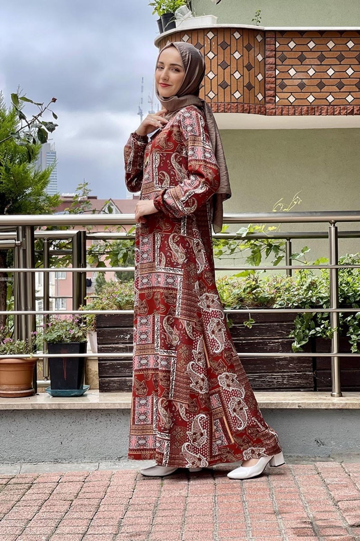 COXO Fashion`S Moda Çizgi Hijab Dress