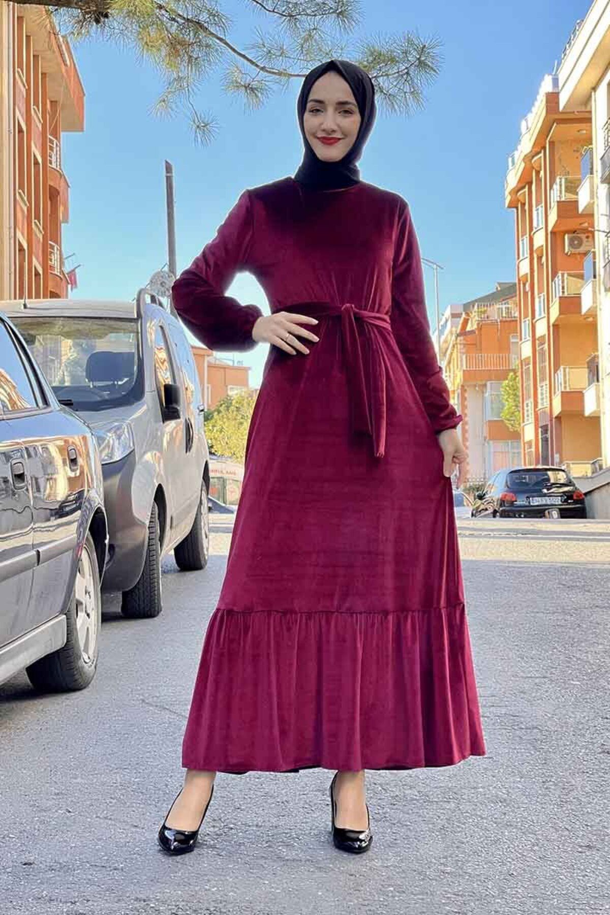 COXO Fashion`S Moda Çizgi Hijab Dress