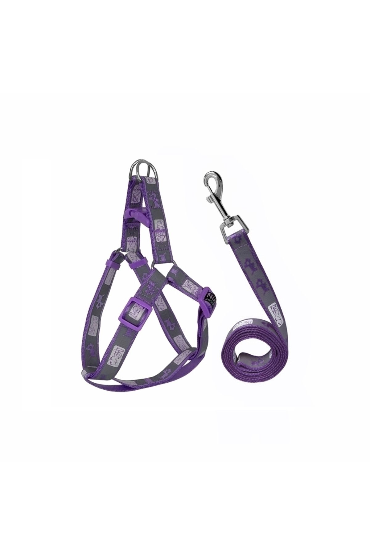 OEM Köpek Göğüs Tasma Seti Köpek Desenli 120 cm-34 cm-47 cm Mor