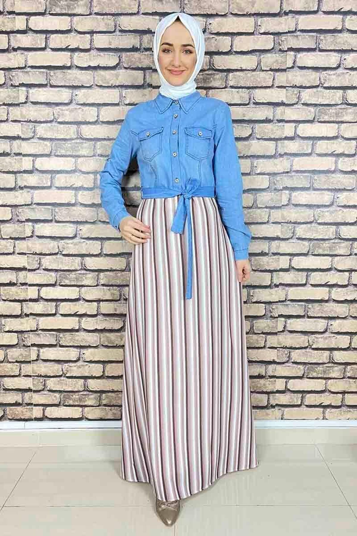 COXO Fashion`S Moda Çizgi Hijab Dress