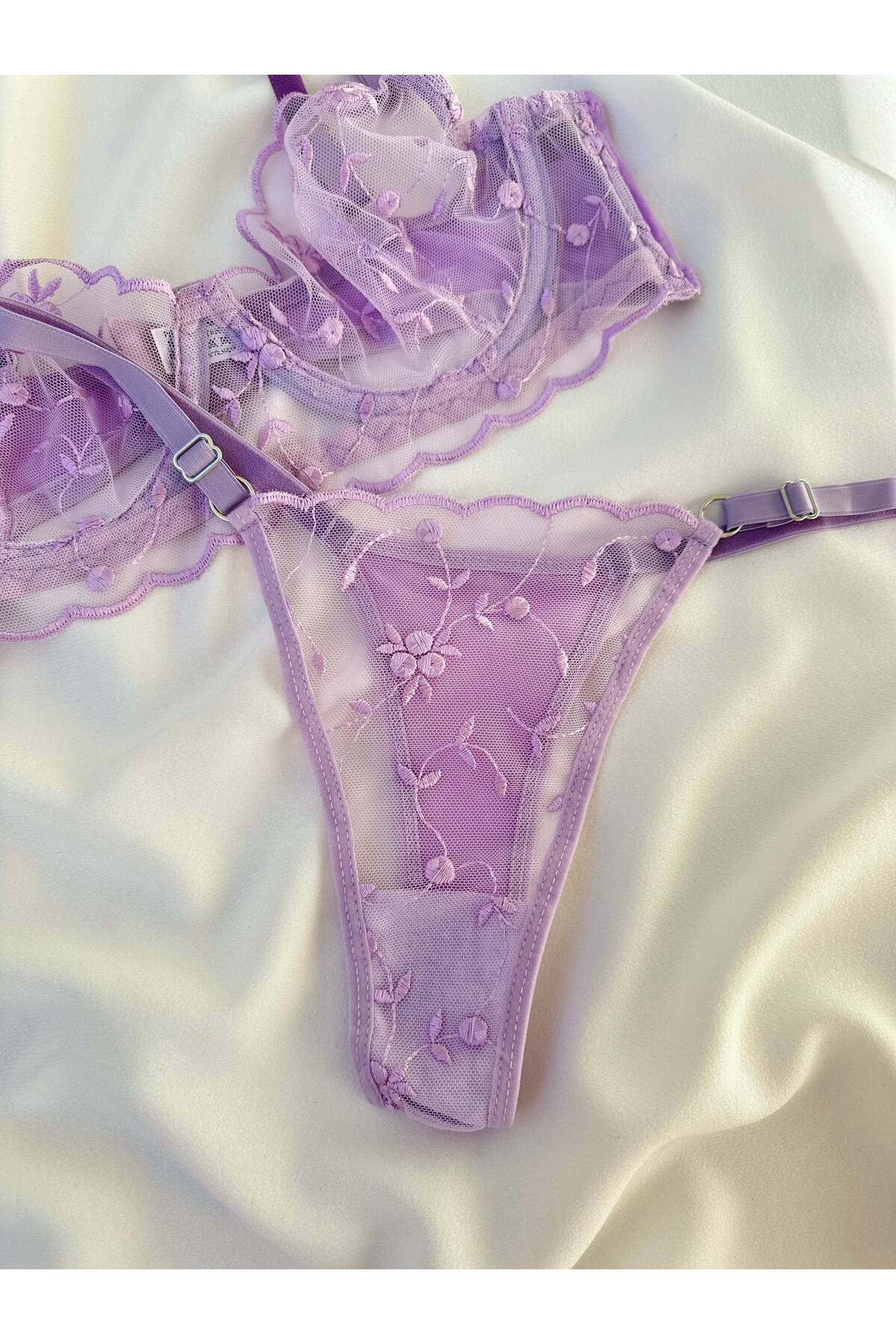 Snowdrop-Lila Spring Flower Lace Underwire Lingerie Set 3