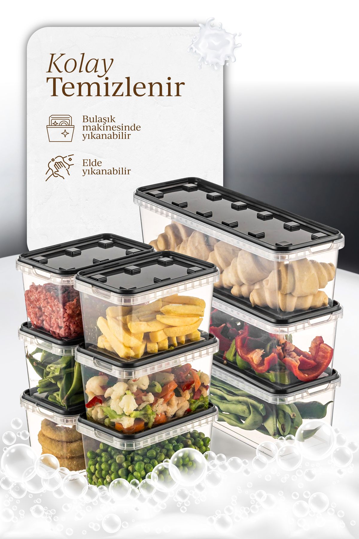 Vienev-9-Pack Clear Anthracite Block Fridge and Deep Freezer Leak-Proof Storage Container - 1.4 Lt-0.7 Lt 3