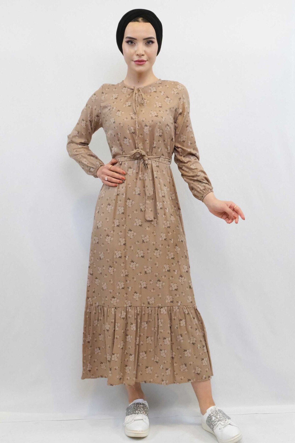 COXO Fashion`S Moda Çizgi Floral Dress Mink