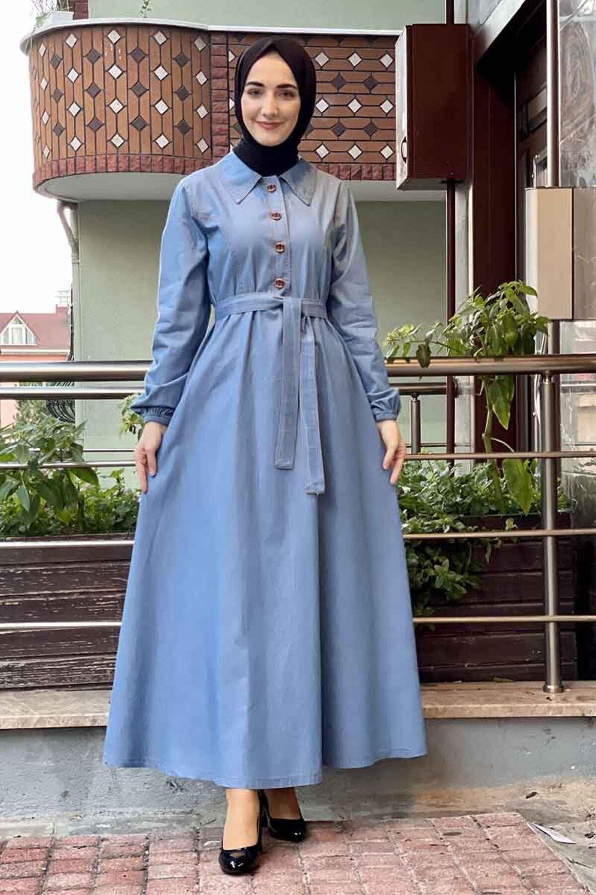COXO Fashion`S Moda Çizgi Hijab Dress
