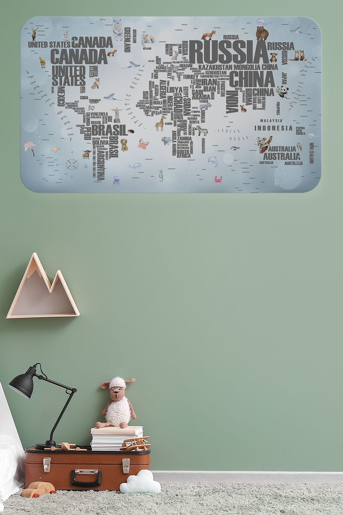 Haye Collection Ülke Adlı Eğitici Dünya Haritası Dünya Atlası Çocuk ve Bebek Odası Duvar Sticker -60x105-3823
