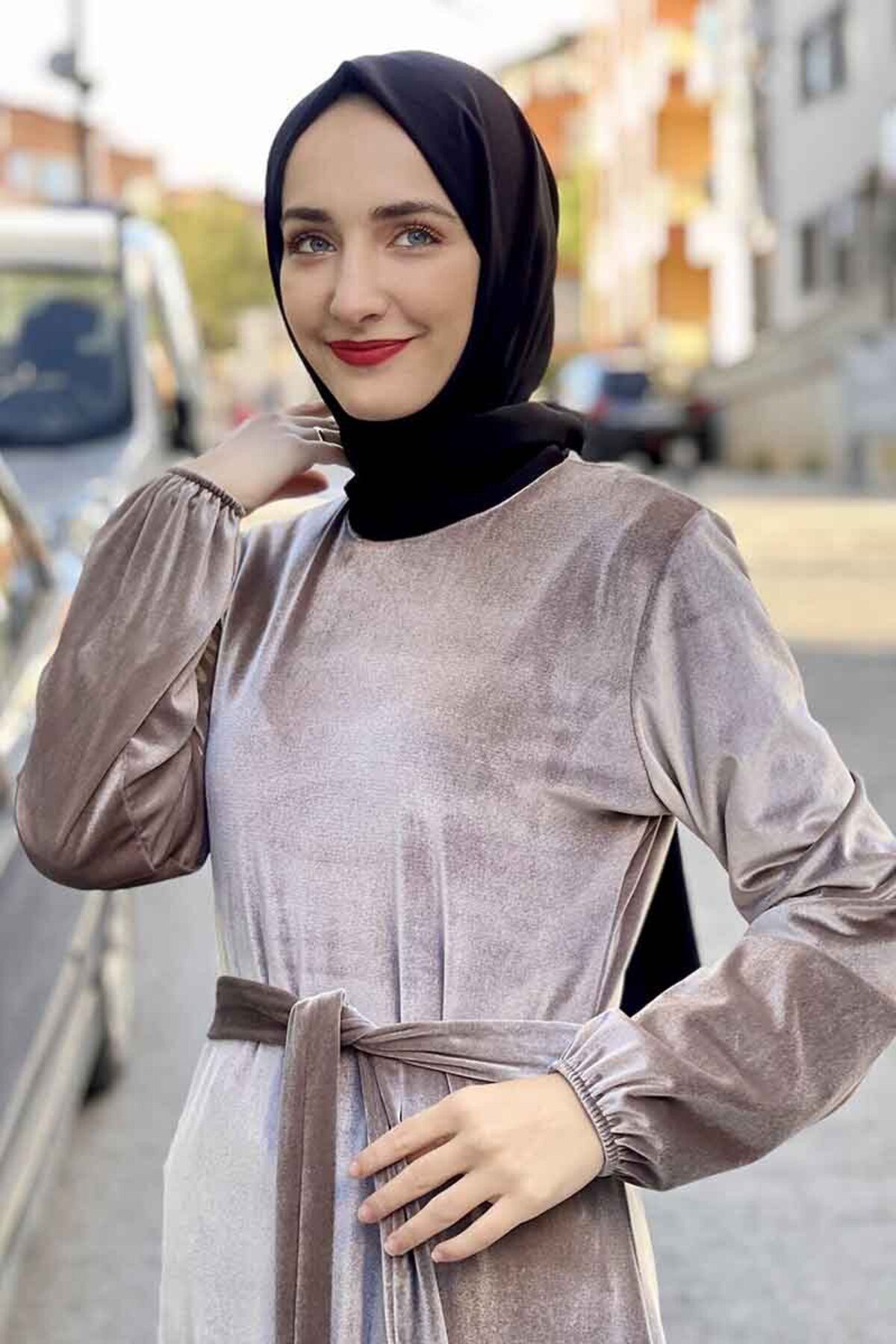 COXO Fashion`S Moda Çizgi Hijab Dress