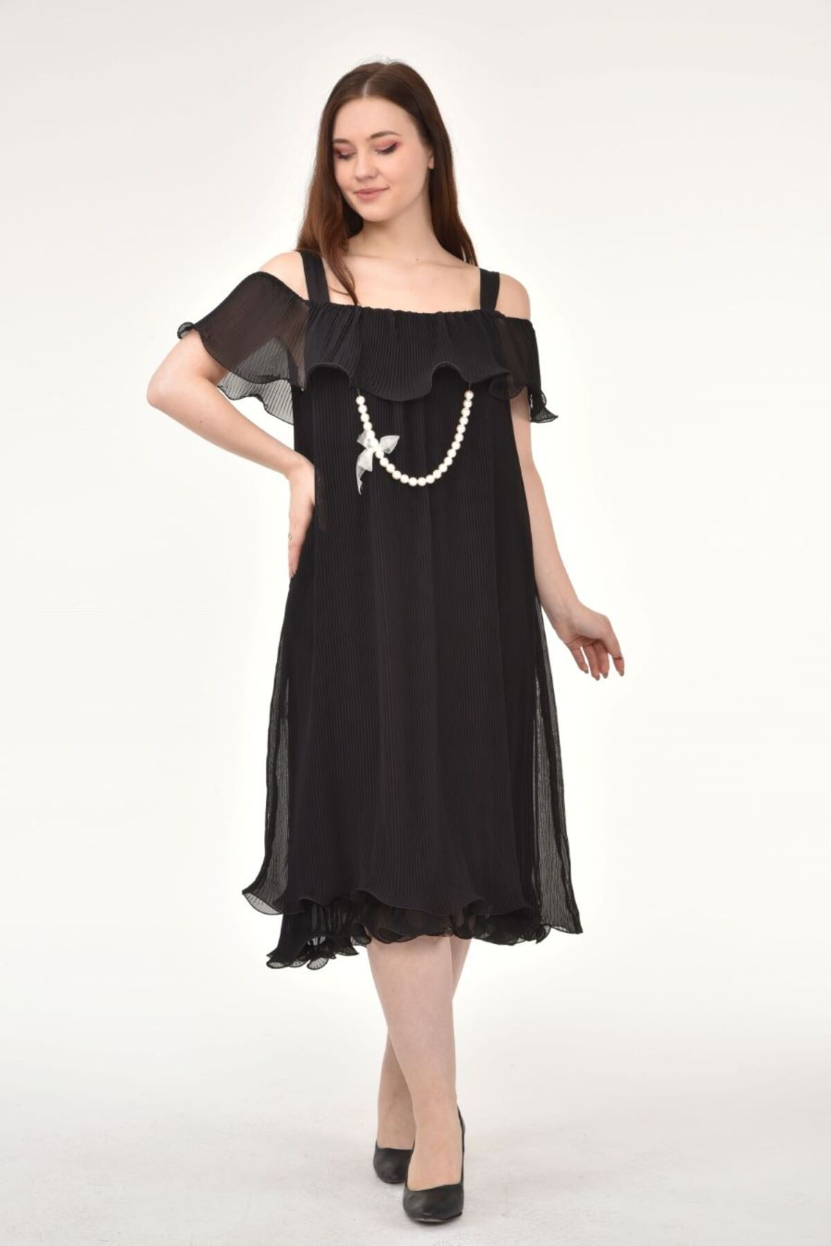 COXO Fashion`S Off Shoulder Strappy Black Dress Mc9412