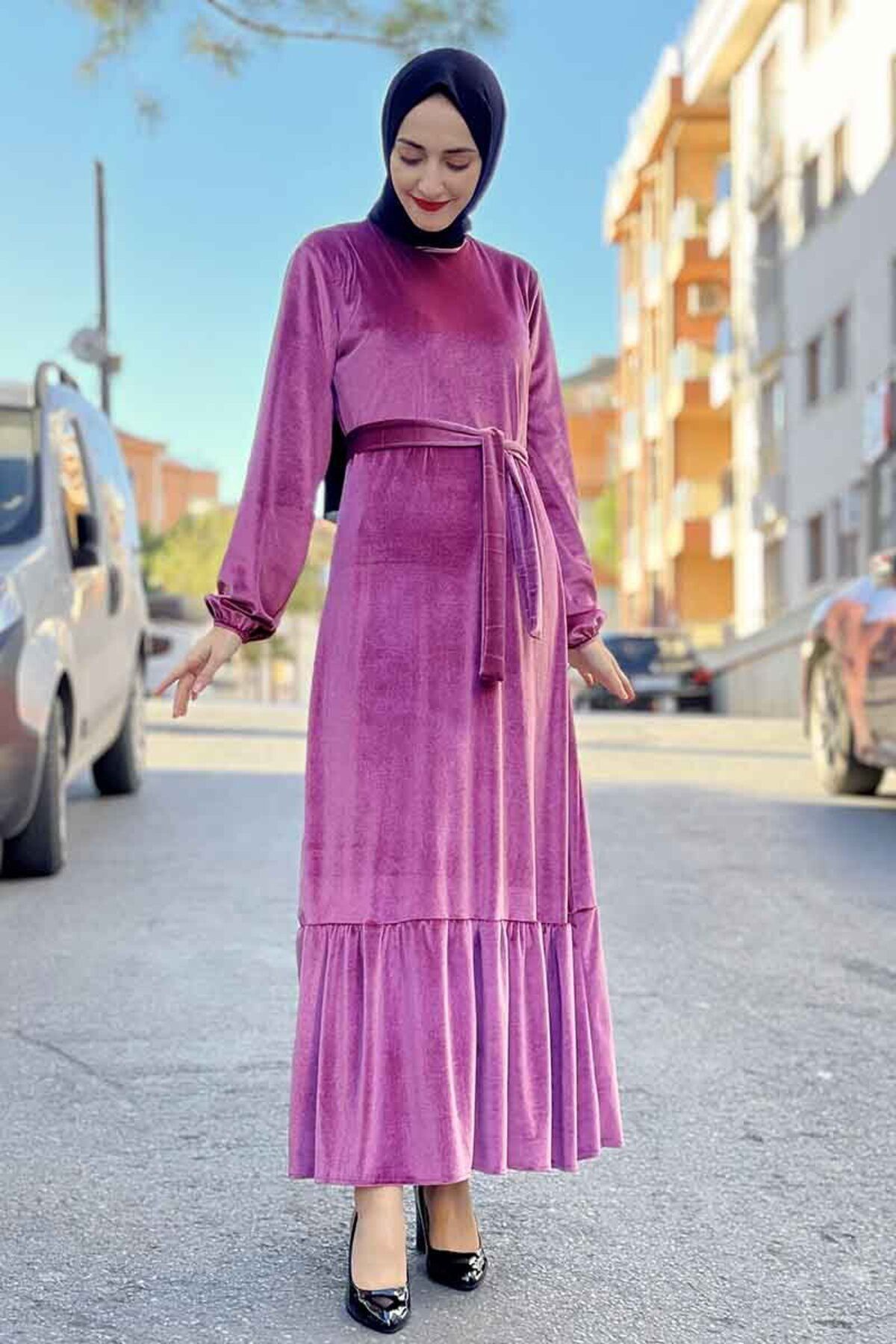 COXO Fashion`S Moda Çizgi Hijab Dress