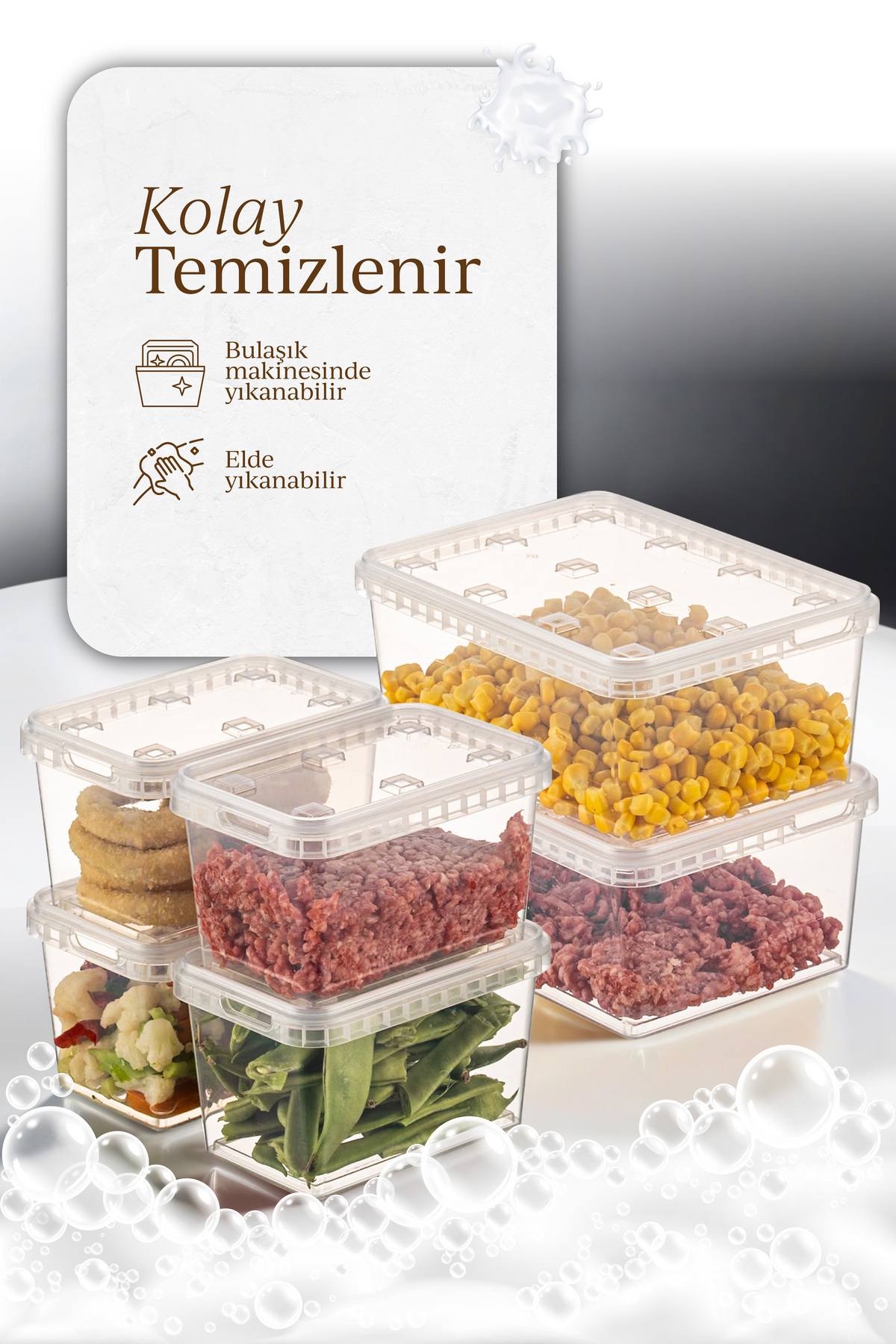 Vienev-Clear Storage Container - 6-Piece, 2X(1.5 Lt)-4X(0.7 Lt) Block, Refrigerator and Deep Freezer, Leak-Proof 3