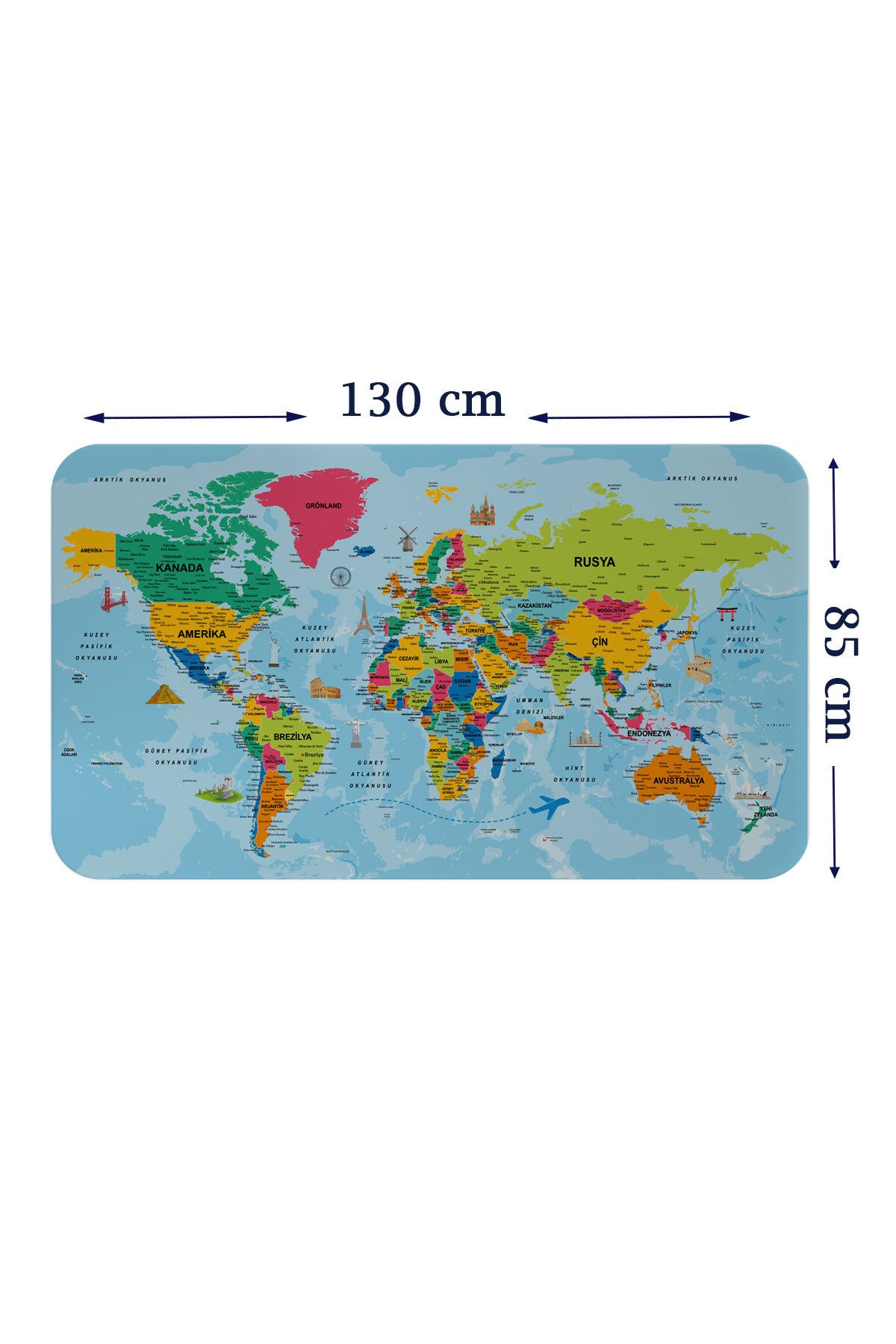 Haye Collection Türkçe Eğitici Ülke ve Başkent Okyanus Detaylı Atlası Dünya Haritası Duvar Sticker -85x130-3865