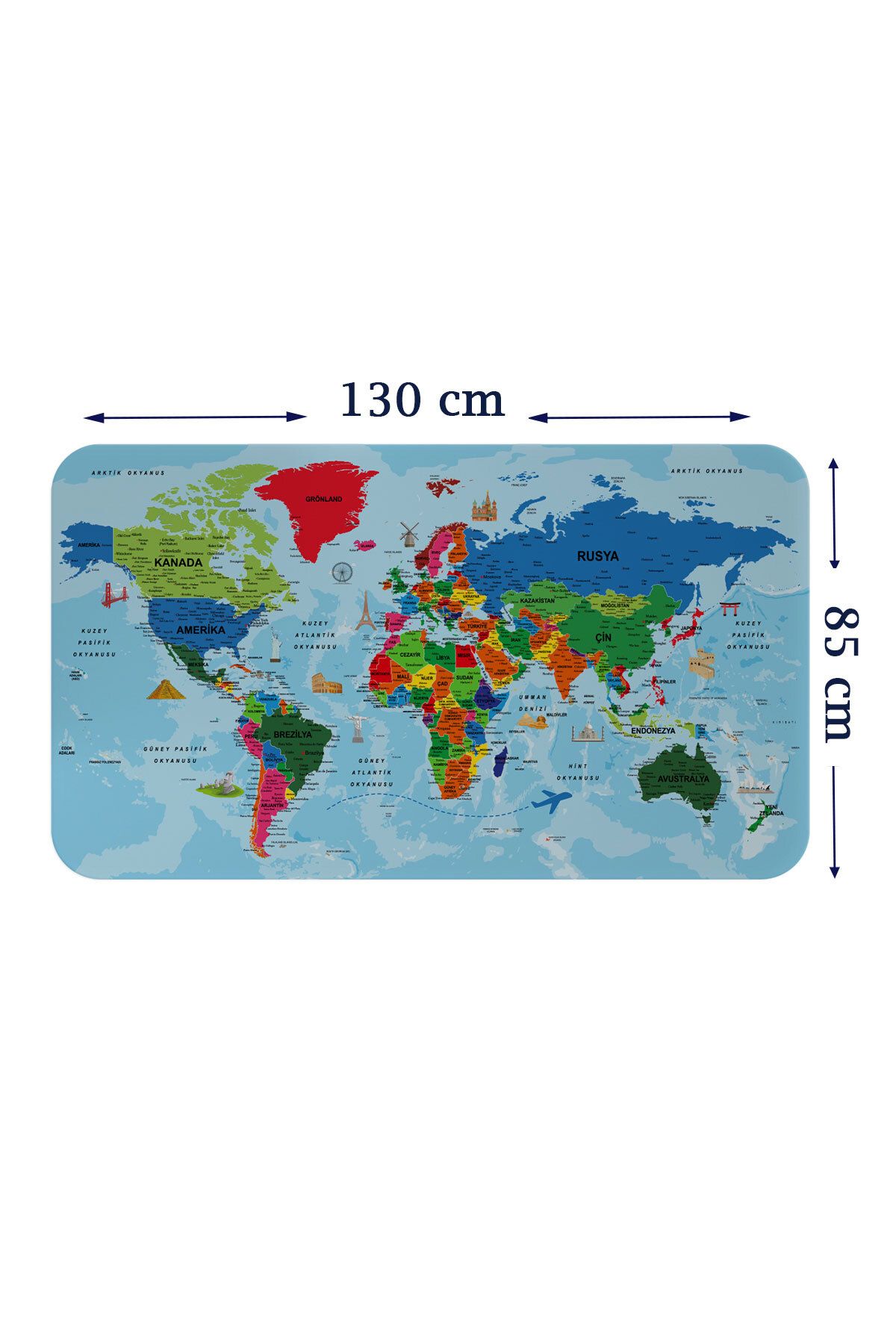 Haye Collection Türkçe Eğitici Ülke ve Başkent Okyanus Detaylı Atlası Dünya Haritası Duvar Sticker -85x130-3866