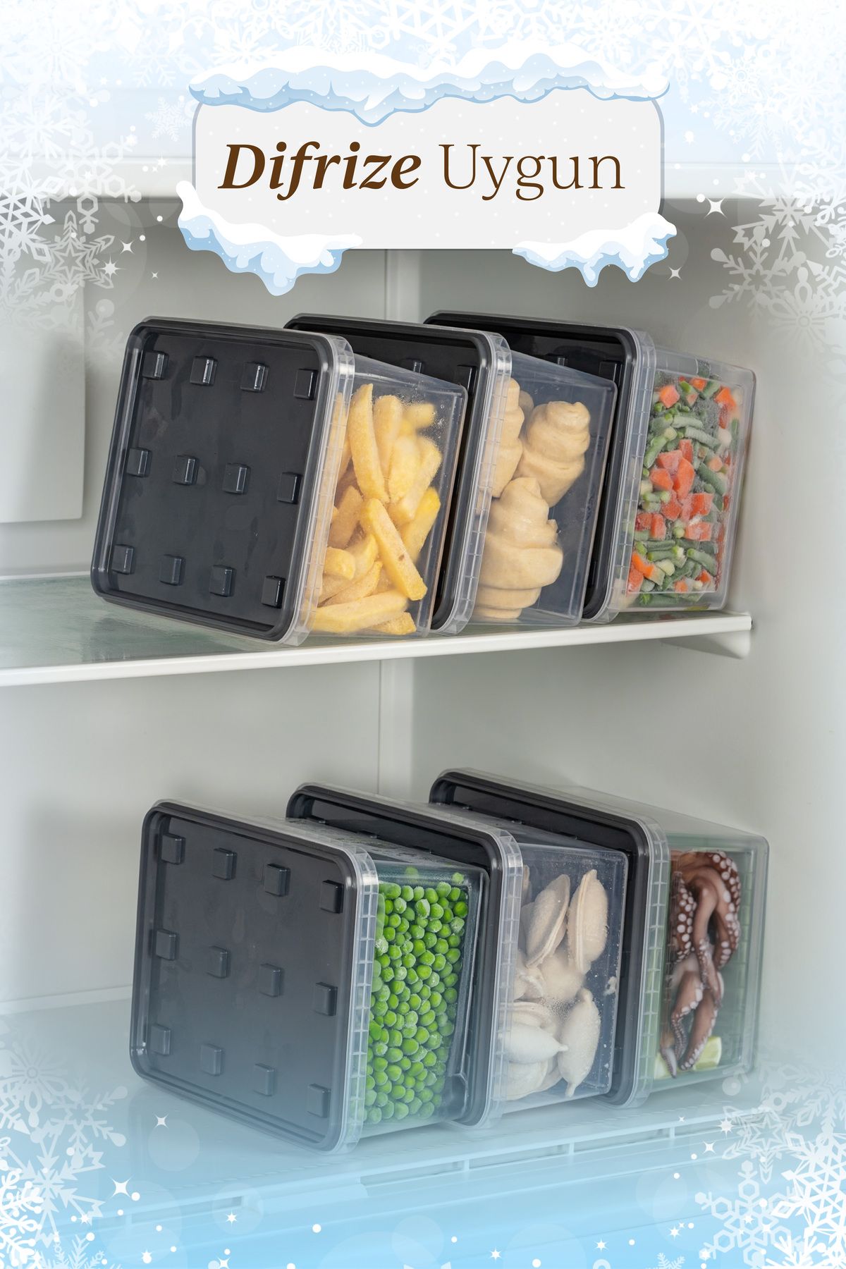 Vienev-9-Pack Clear Anthracite Block Fridge and Deep Freezer Leak-Proof Storage Container - 1.4 Lt-0.7 Lt 6