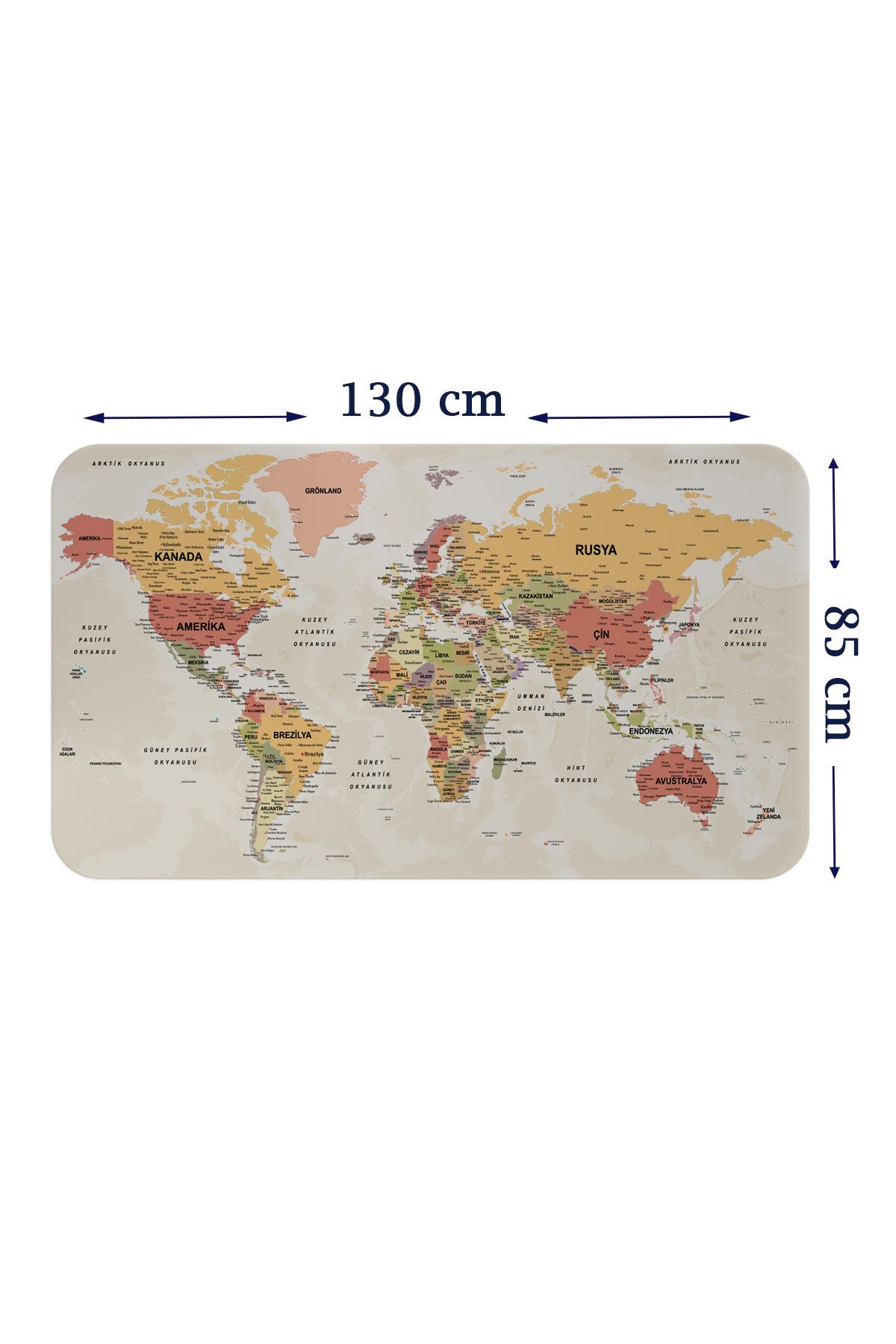 Haye Collection Türkçe Eğitici Ülke ve Başkent Okyanus Detaylı Atlası Dünya Haritası Duvar Sticker-85x130-3837