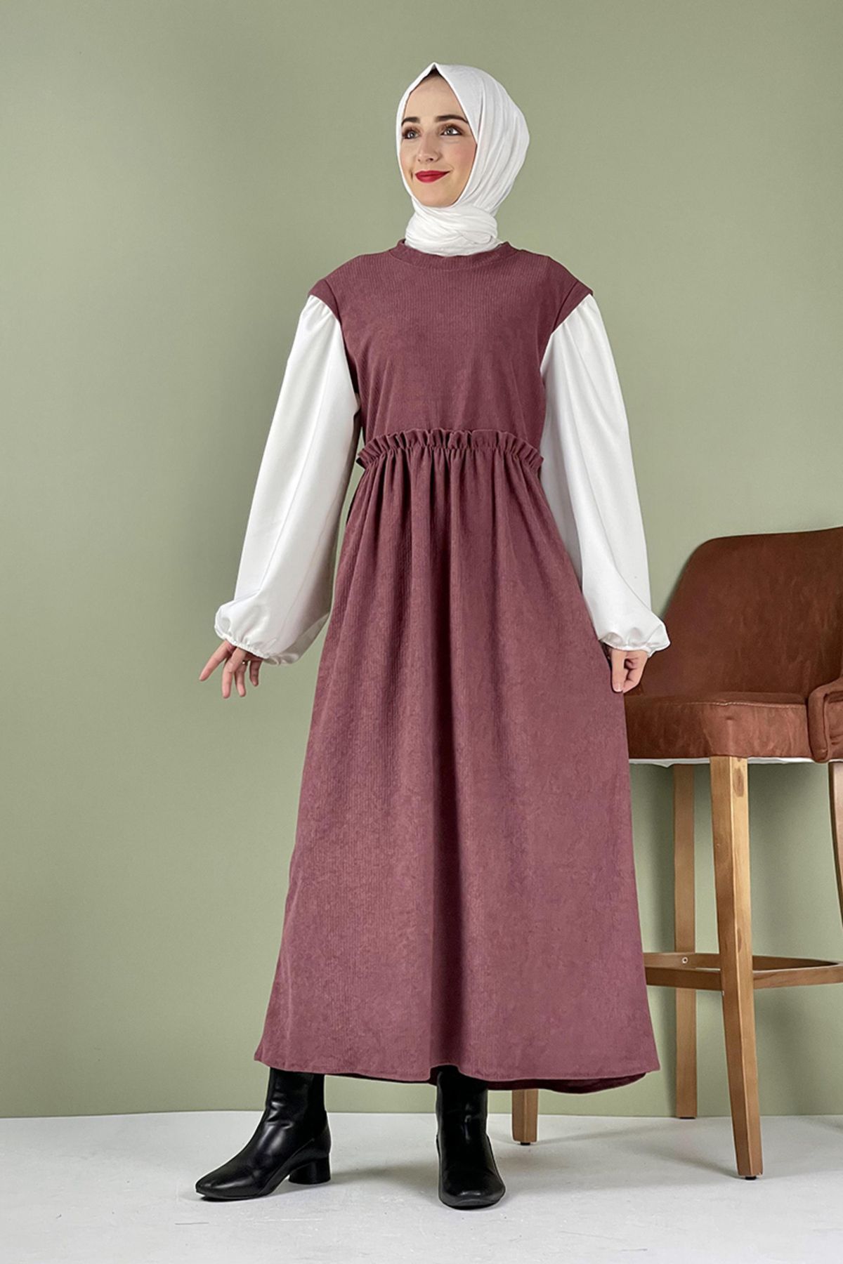 COXO Fashion`S Moda Çizgi Hijab Dress