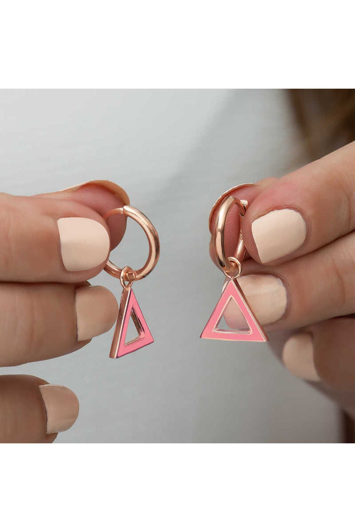 robotrend-Silver Phosphorescent Pink Triangle Earrings 3