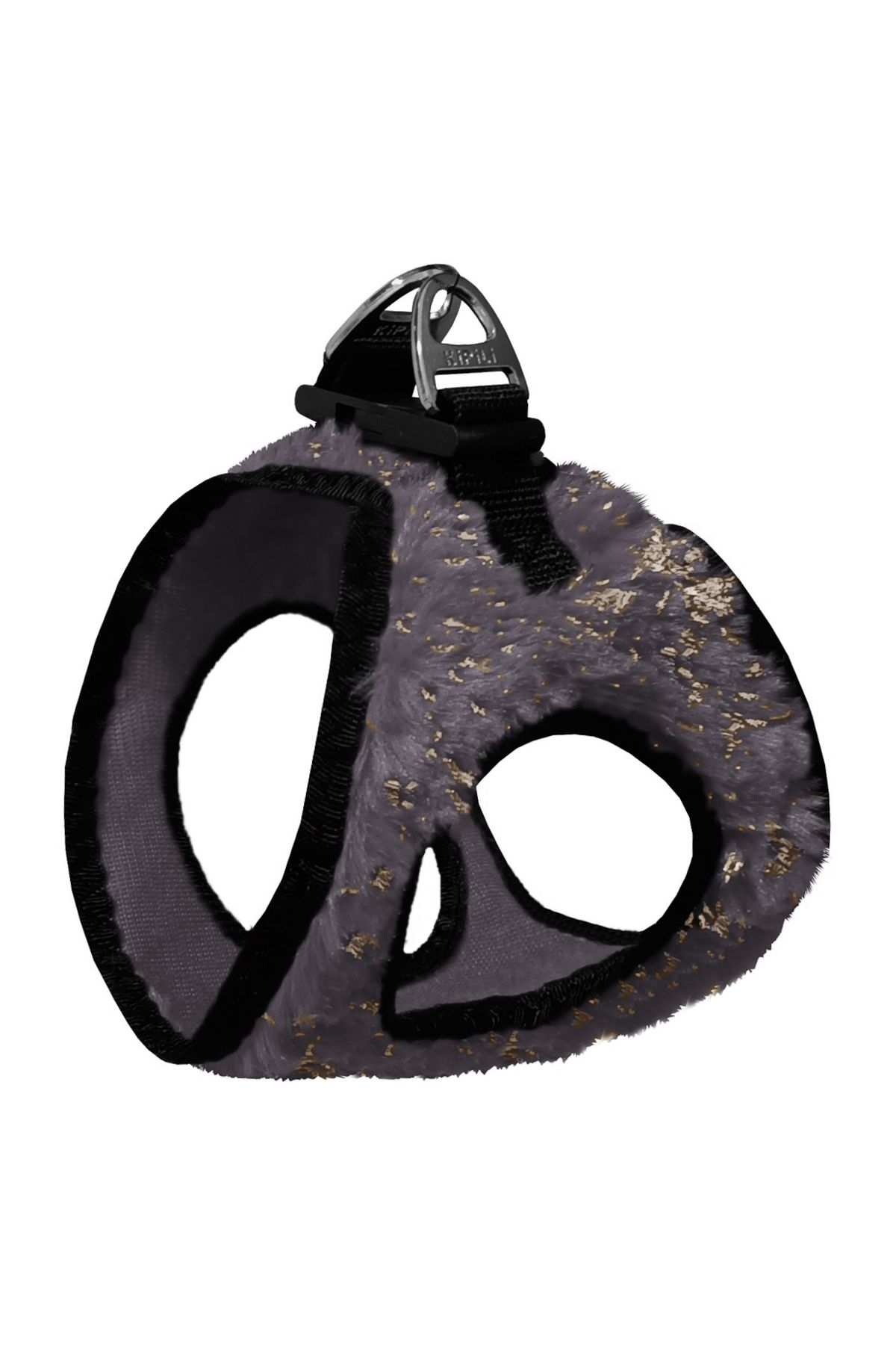 Angoravi Üç Kilitli Simli Peluş Kedi Köpek Göğüs Tasması 28-34 cm X-Small Gri