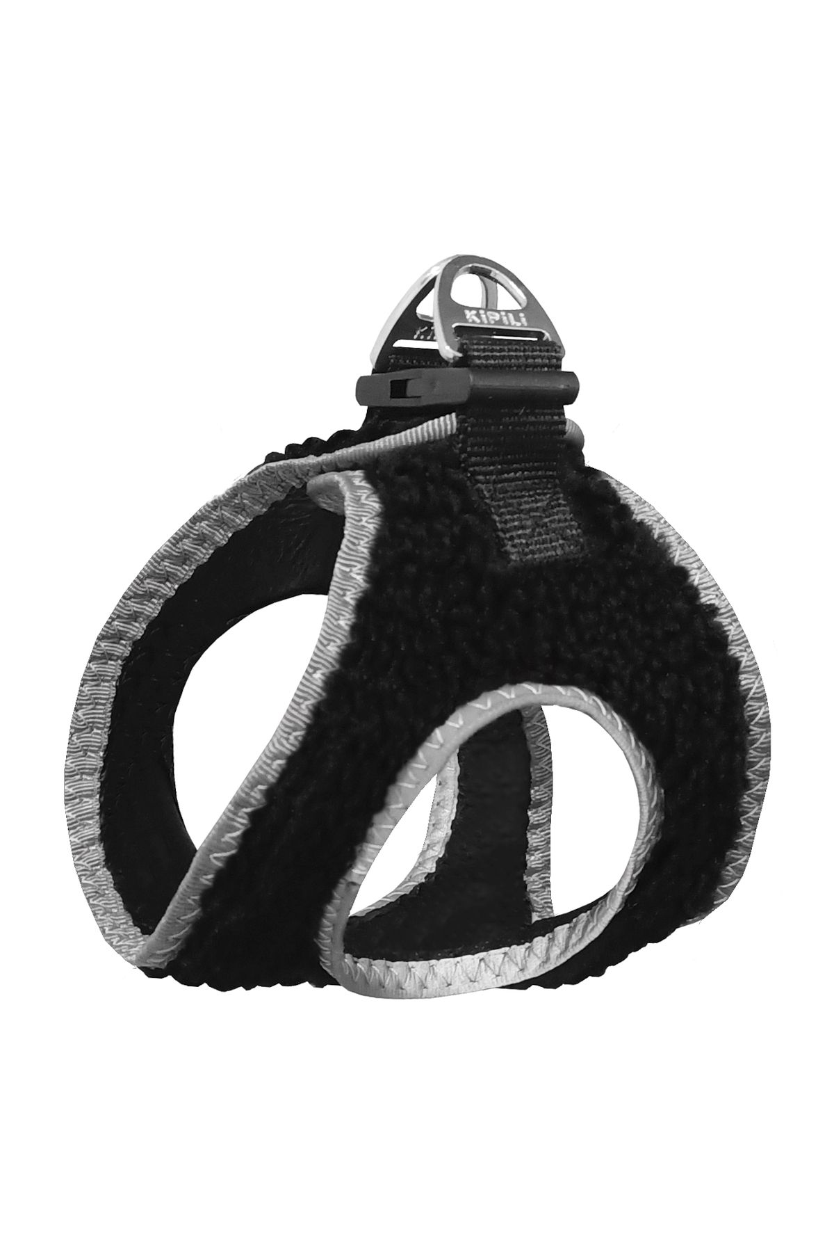 Angoravi Üç Kilitli Kürklü Kedi Köpek Göğüs Tasması 32-40 cm Medium Siyah