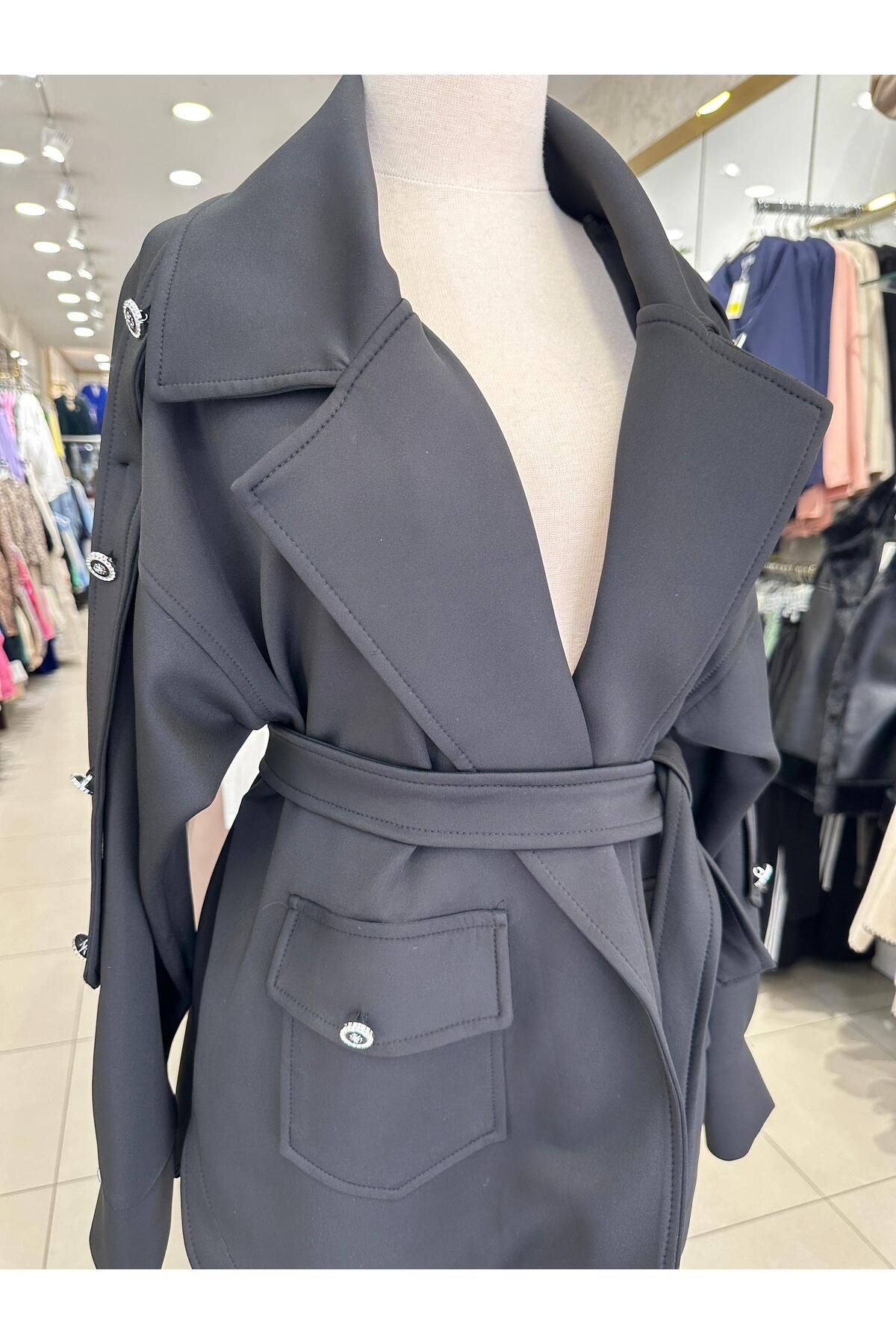 Aframia-Scuba Jacket with Button Detail on Sleeves 2