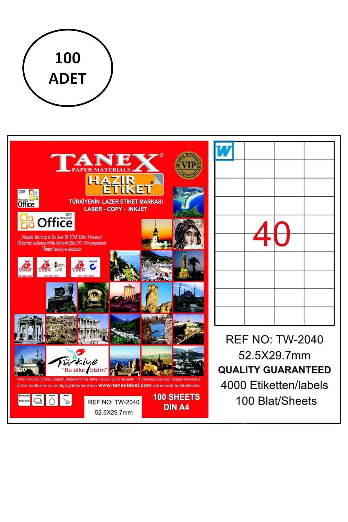 biltekno Tanex Tw-2040 Lazer Etiket 52X29 Mm 100 Lü