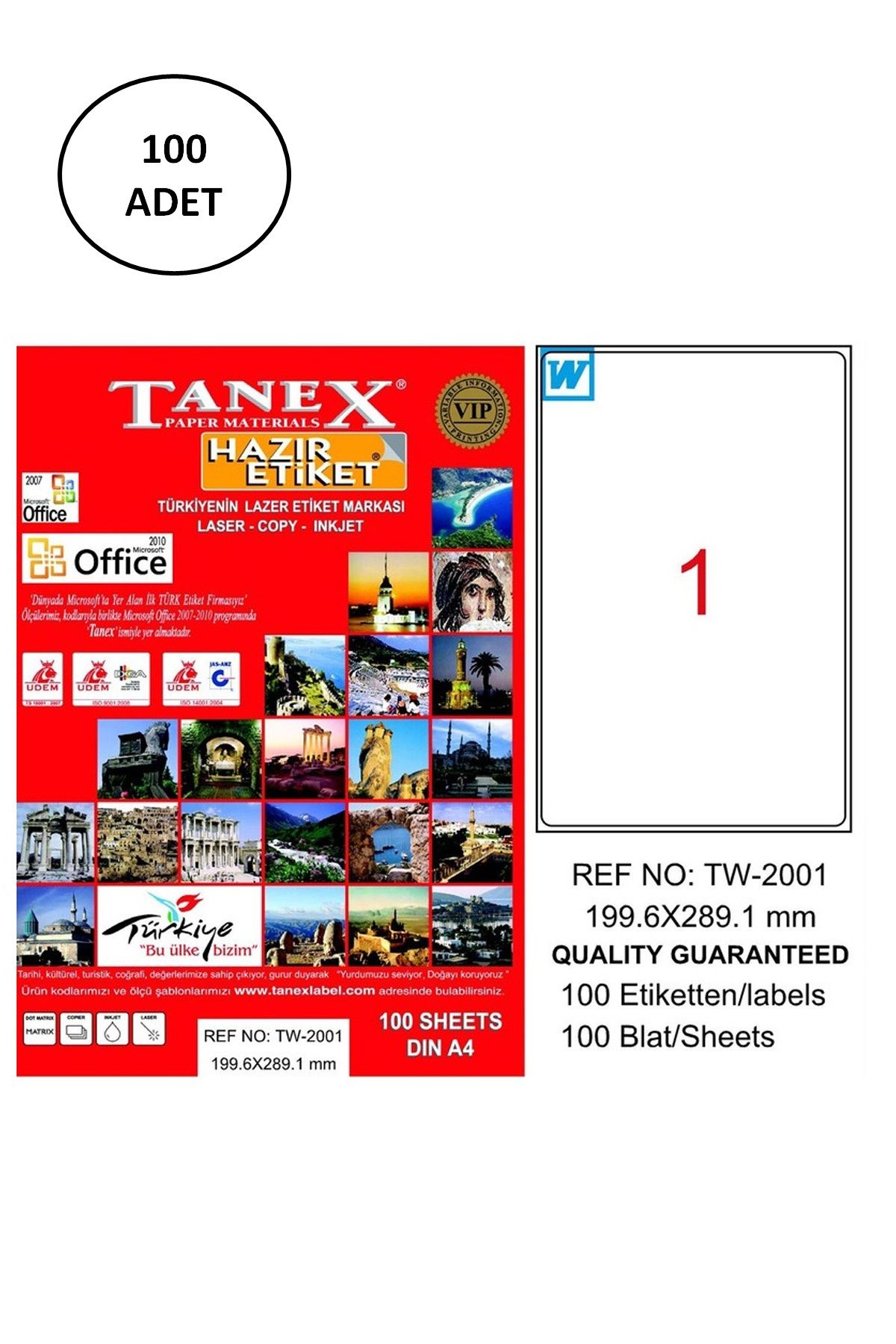 biltekno Tanex Tw-2001 Lazer Etiket 199X289 Mm 100 Adet