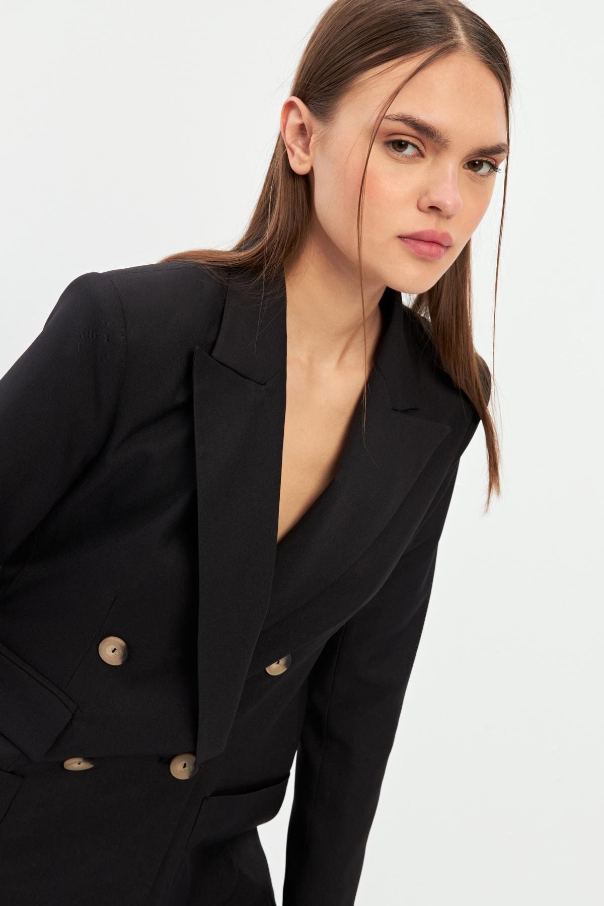 Setre-Black Button Detailed Long Sleeve Jacket 2