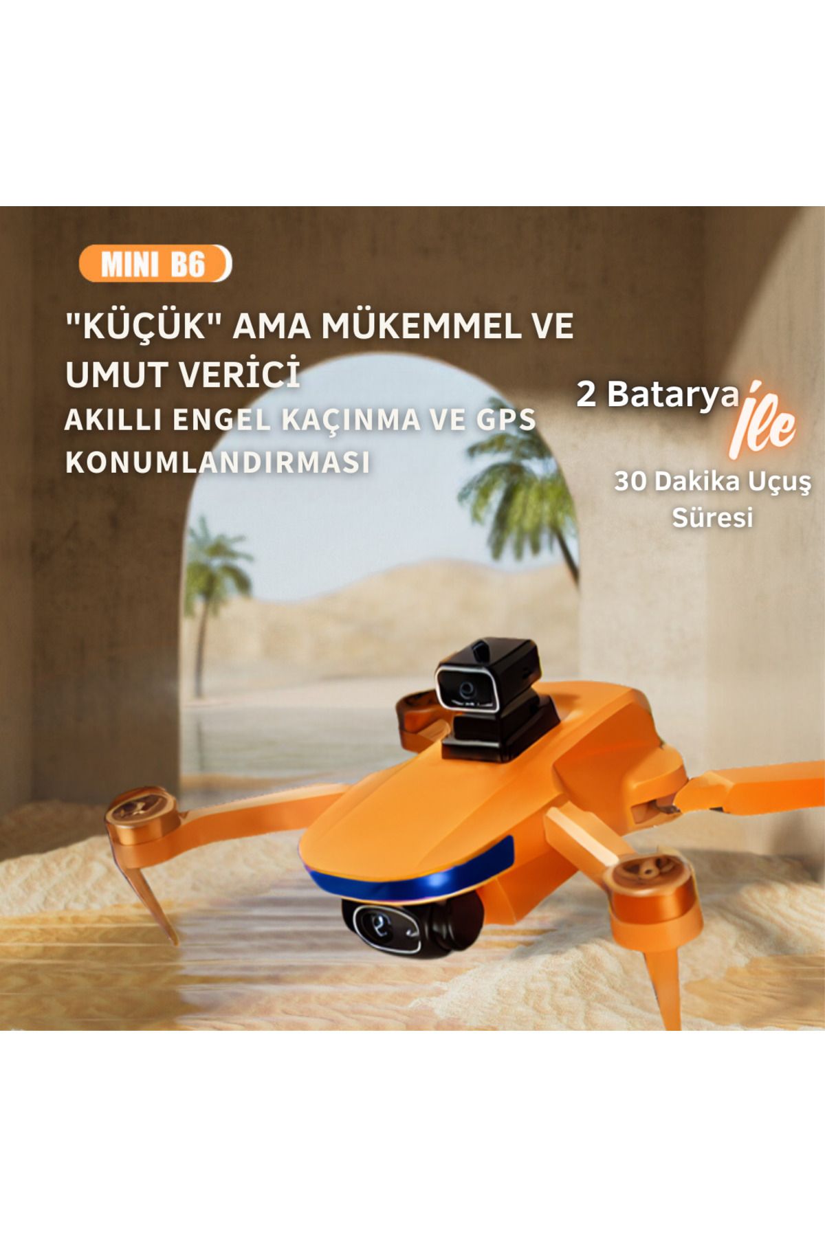 piha B6 MiniDrone 2Batarya ile 30Dakika Uçuş Beni Takip Et Gps 1080p Hd Çift Kamera Engelden Kaçınma