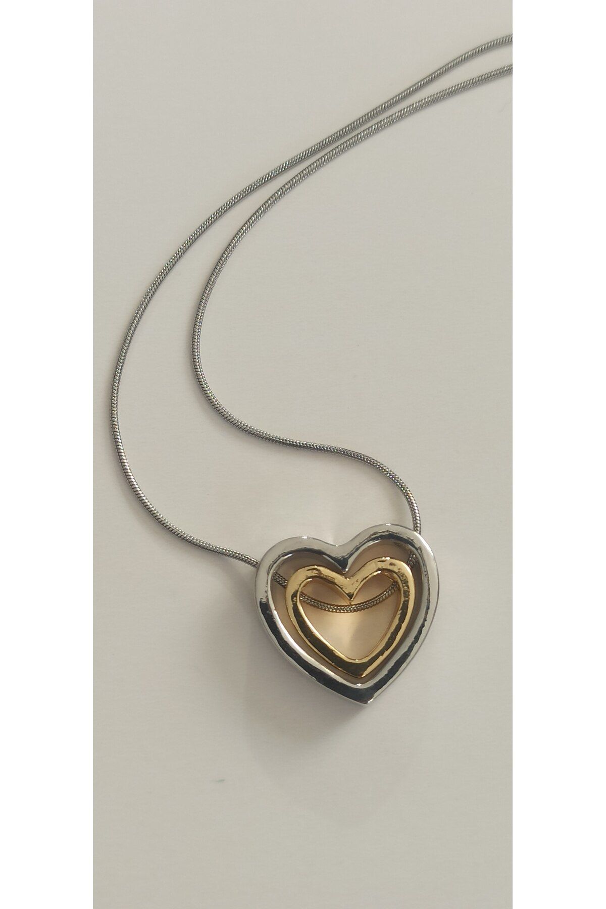 stainles steel-Two Color Steel Necklace with Heart 3