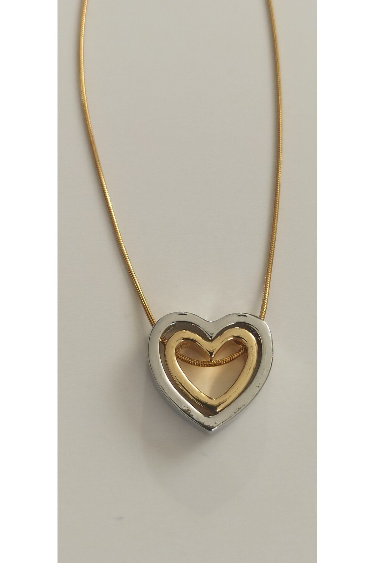 stainles steel-Two Color Steel Necklace with Heart 2