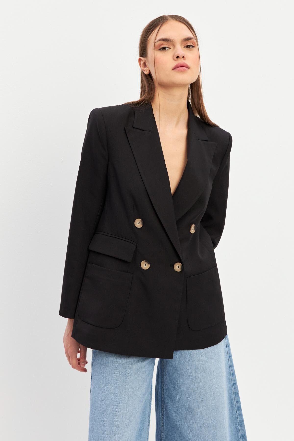 Setre-Black Button Detailed Long Sleeve Jacket 5