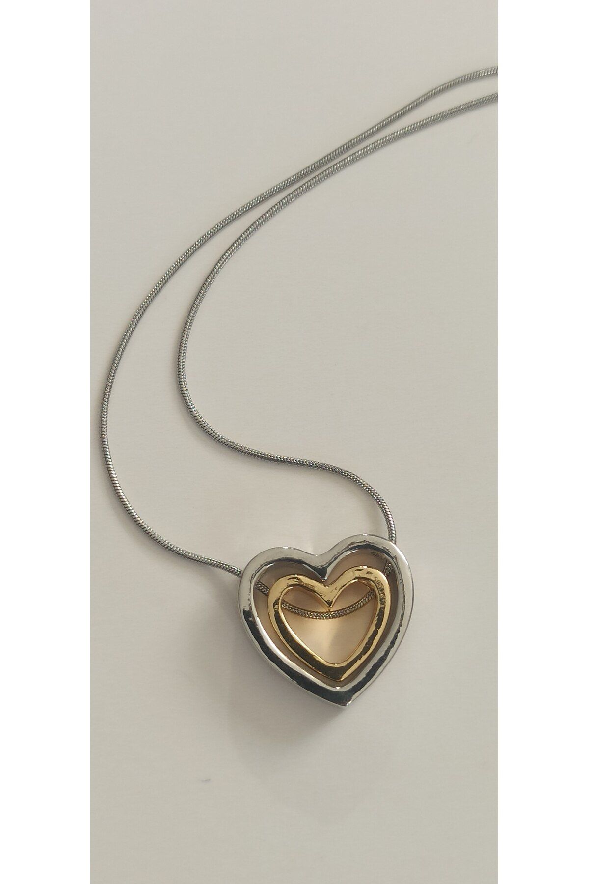 stainles steel-Two Color Steel Necklace with Heart 2