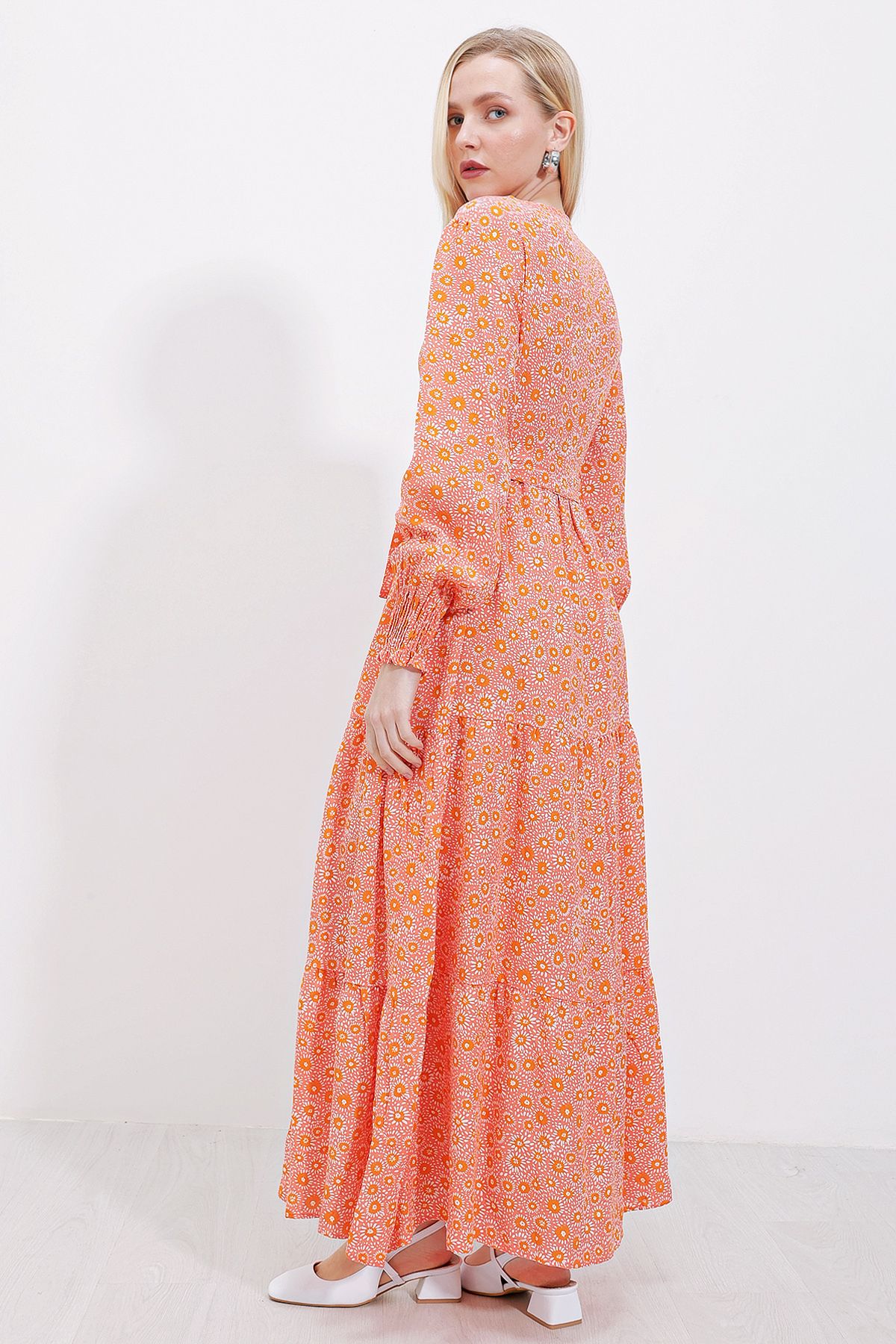 Bigdart-2374 Rochie lungă din viscoză cu model - Trandafir uscat 5