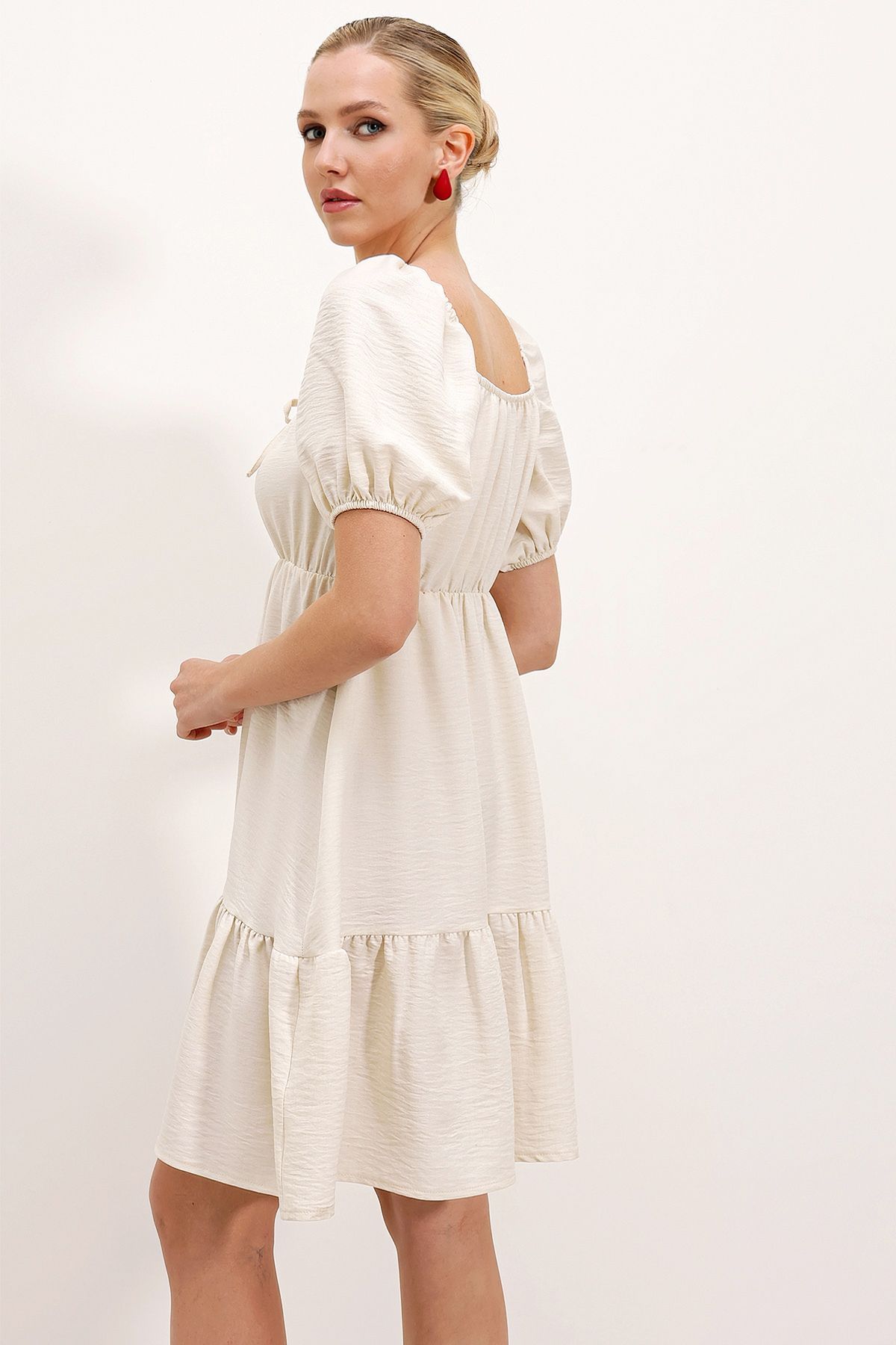 Bigdart-2351 Rochie din poplin evazat - Ecru 4