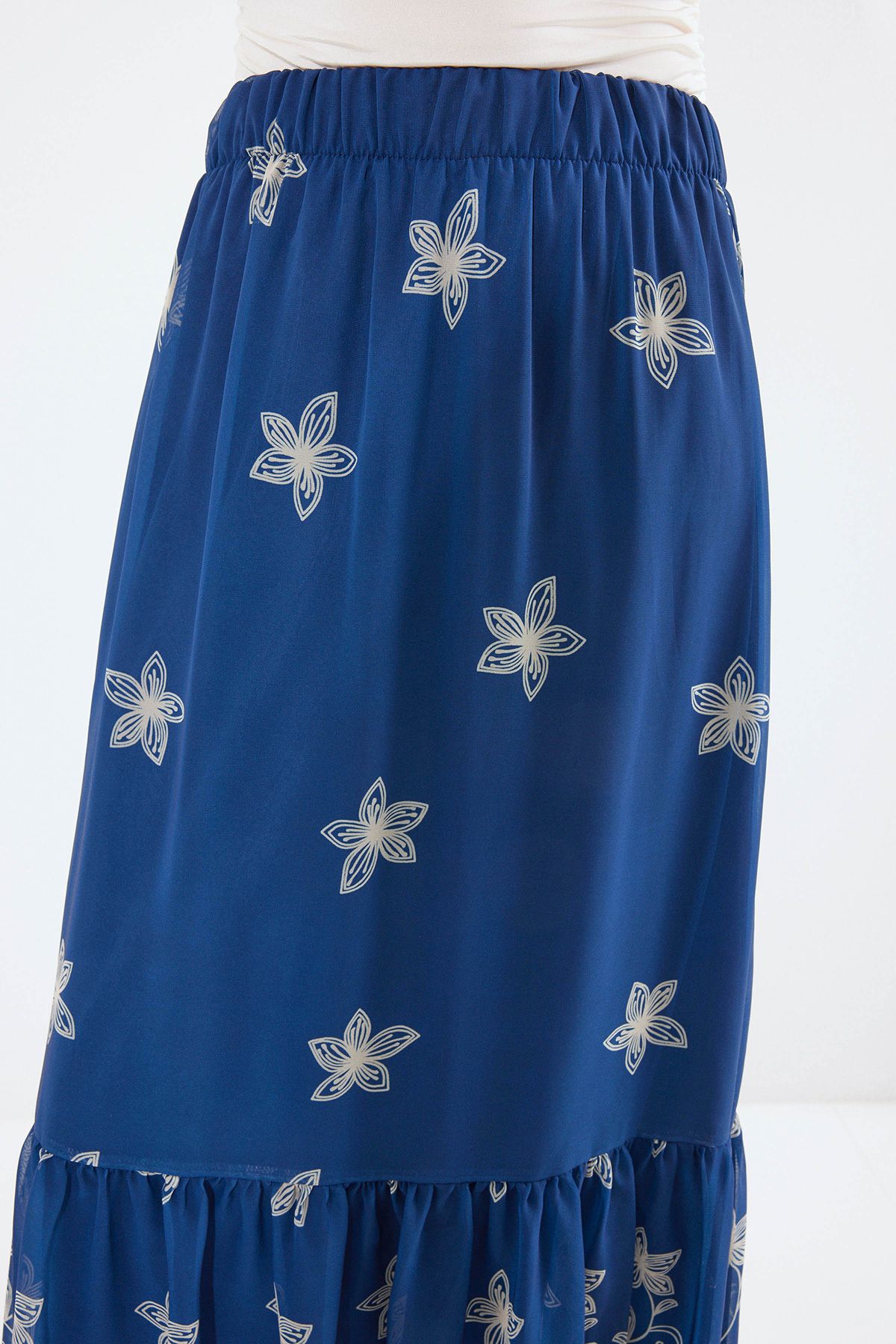 Bigdart-Women's Navy Blue Patterned Chiffon Skirt 8010 6