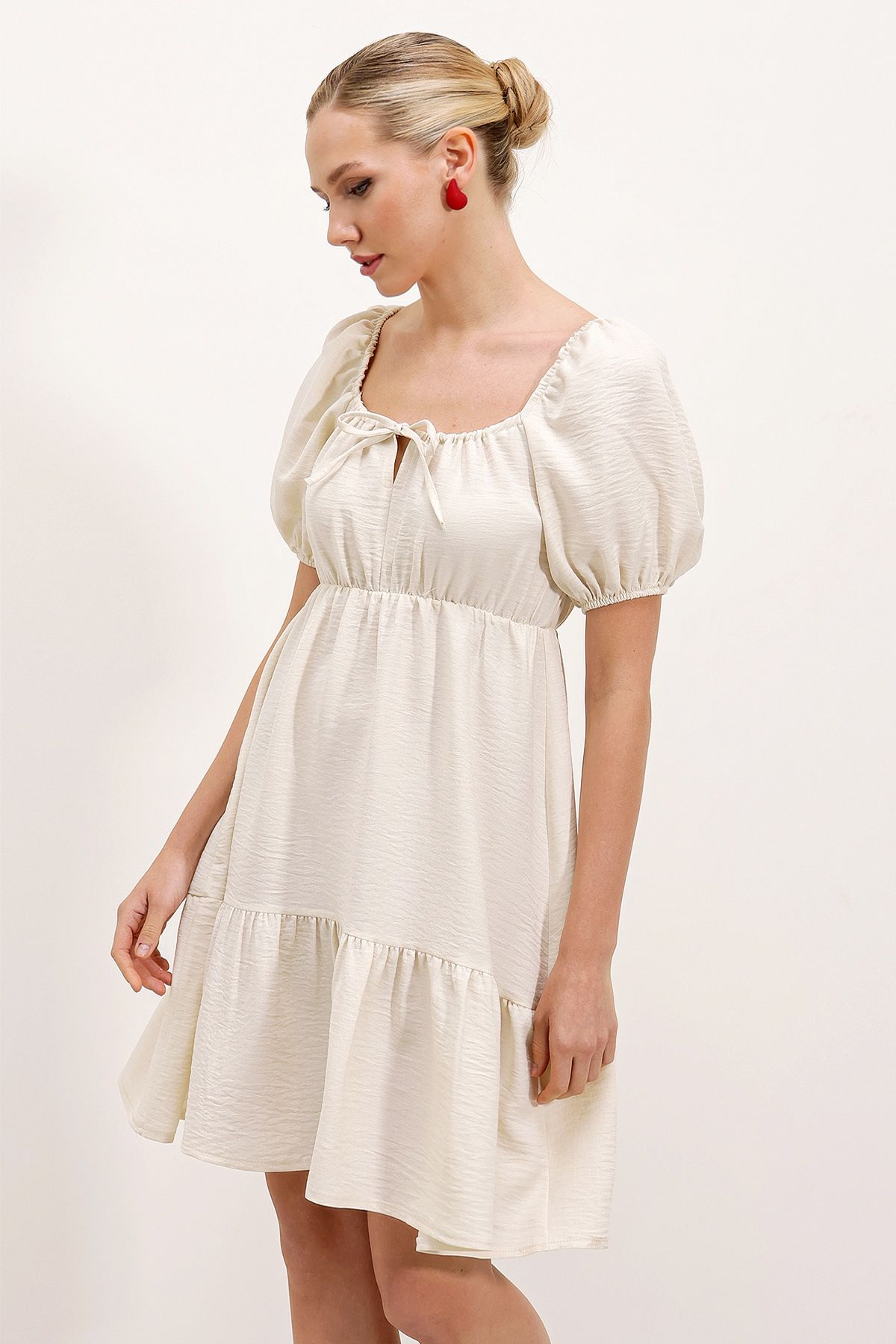 Bigdart-2351 Rochie din poplin evazat - Ecru 2