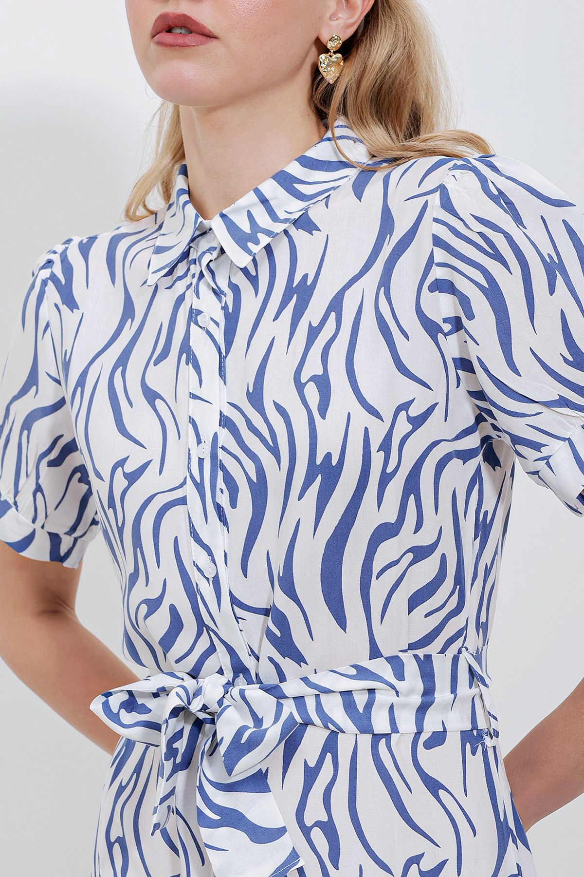 Bigdart-2213 Short Sleeve Viscose Dress - Blue 3