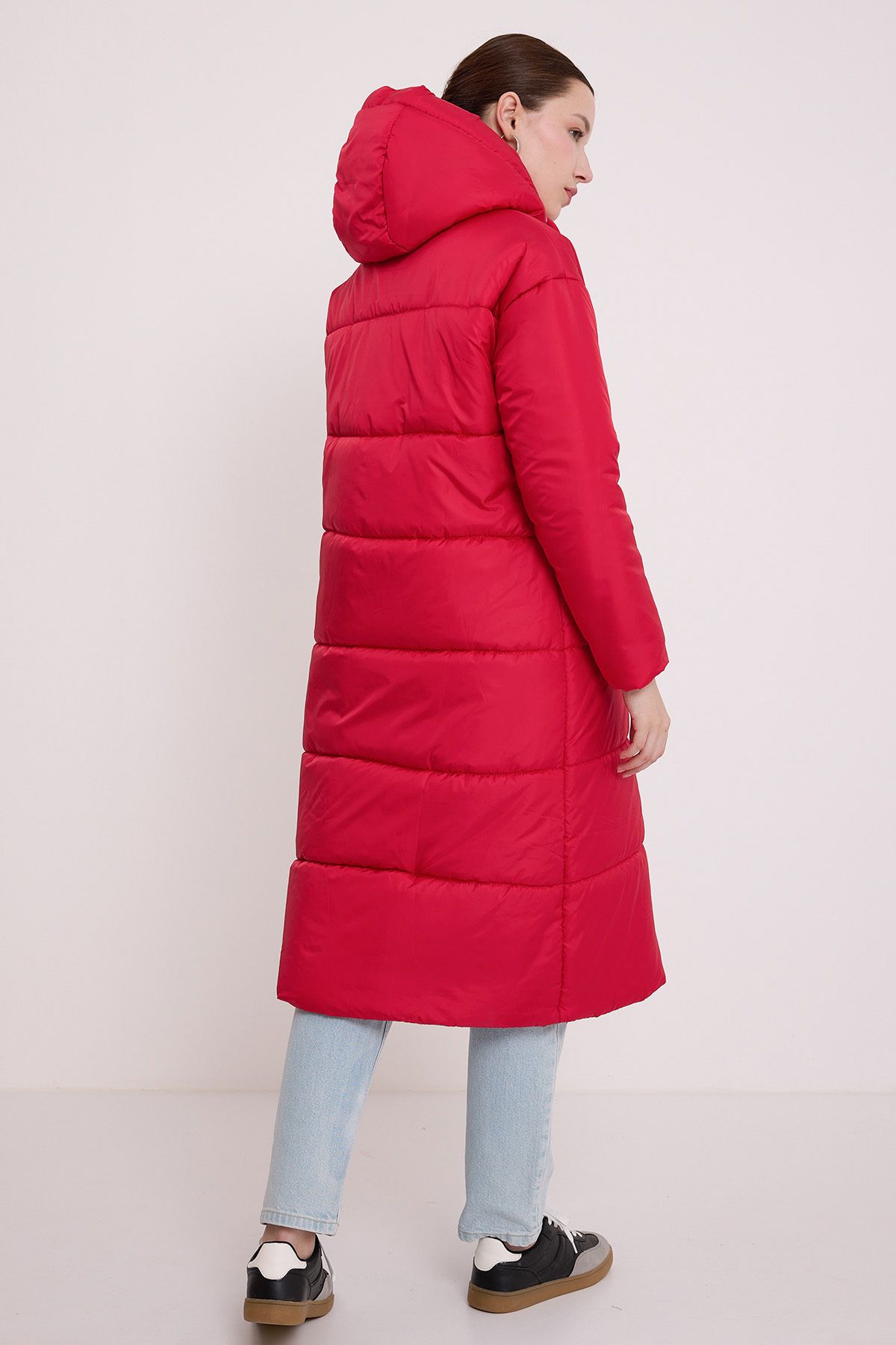 Bigdart-Woman's Red Hooded Long Inflatable Coat 5120 6