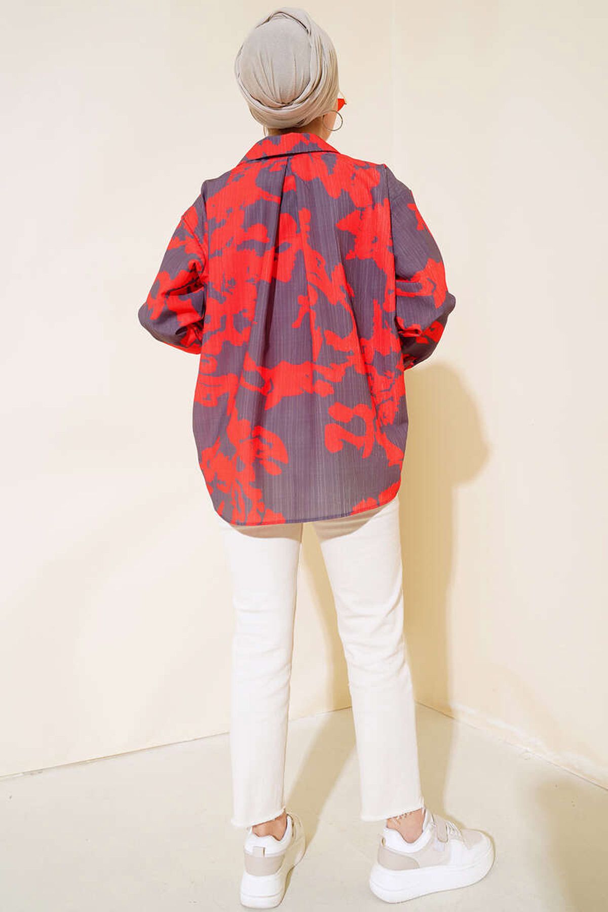 Bigdart-20179 Patterned Long Oversize Shirt - Red 4