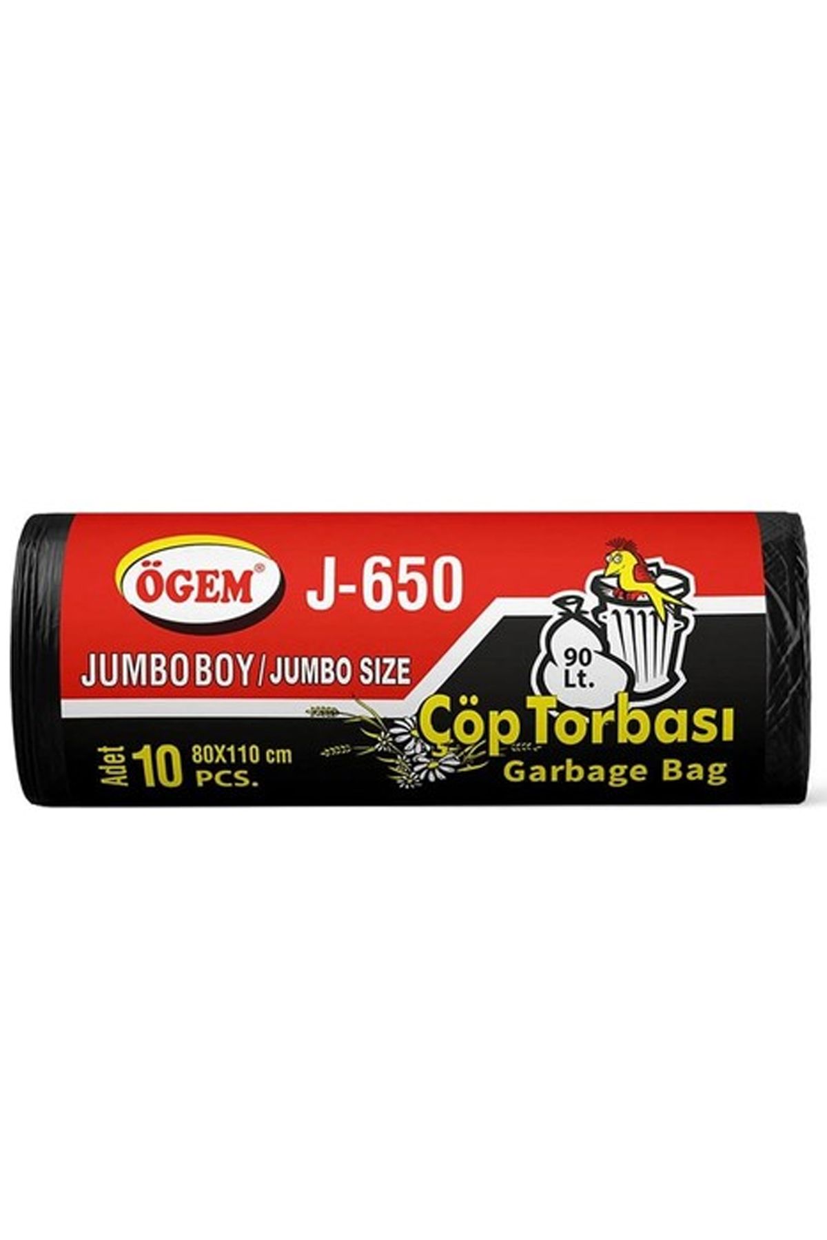 karadağsb J-650 Jumbo Boy Çöp Torbası 80 X 110 Cm 10 Lu Rulo X 1 Paket = 10 Adet (Siyah)