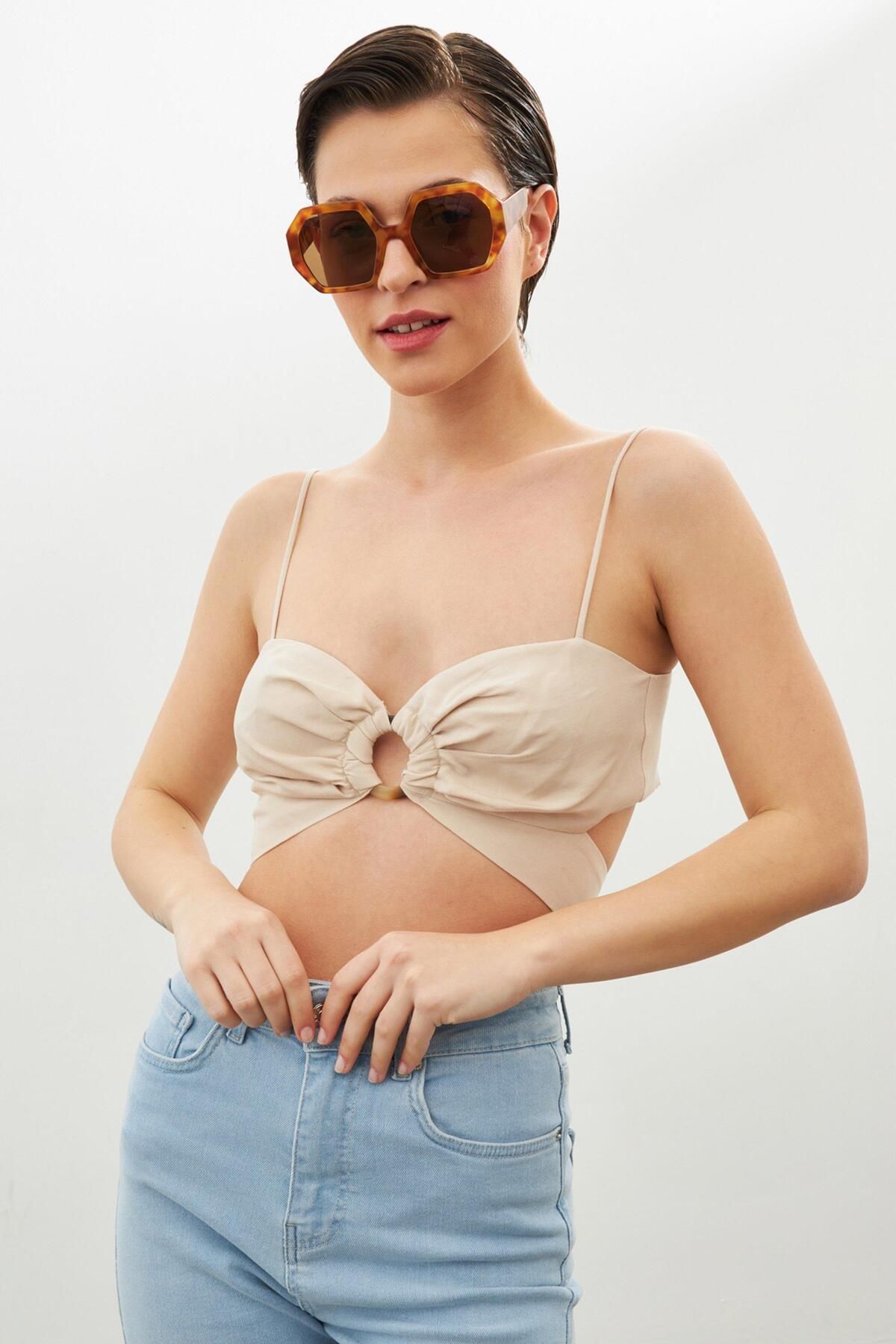 Setre-Beige Thin Strap Crop Blouse 5