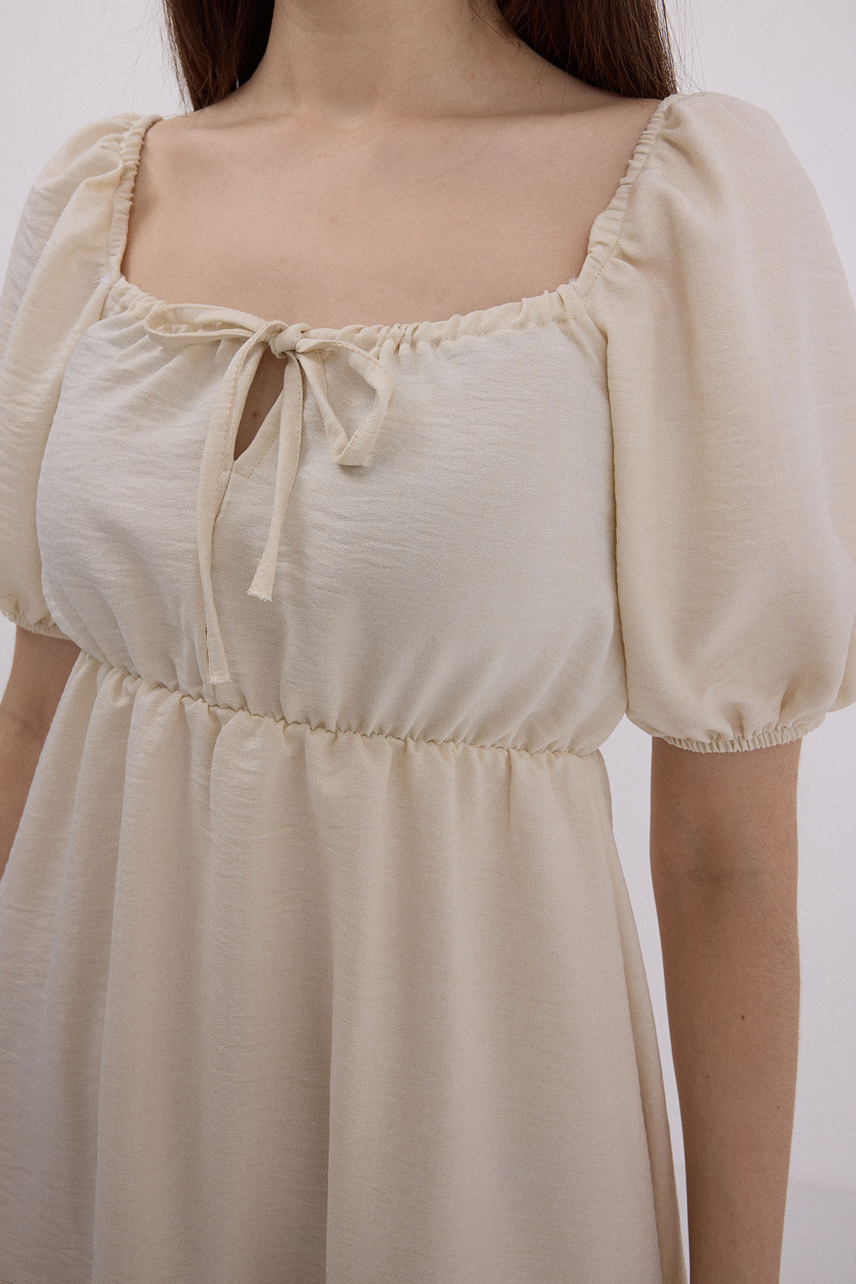 Bigdart-Women's Beige Flared Linen Dress 2351 4