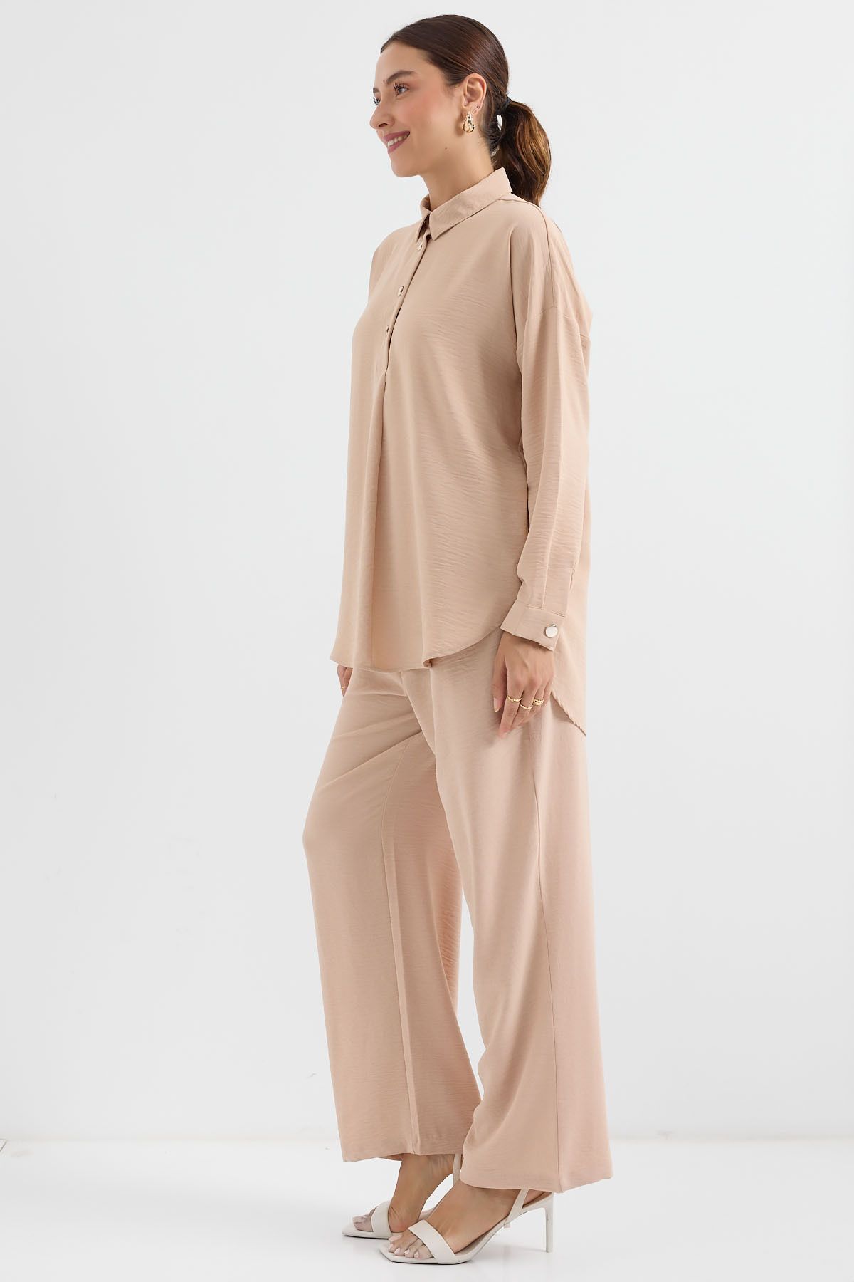 Bigdart-6631 Oversize Top and Bottom Set - Beige 3