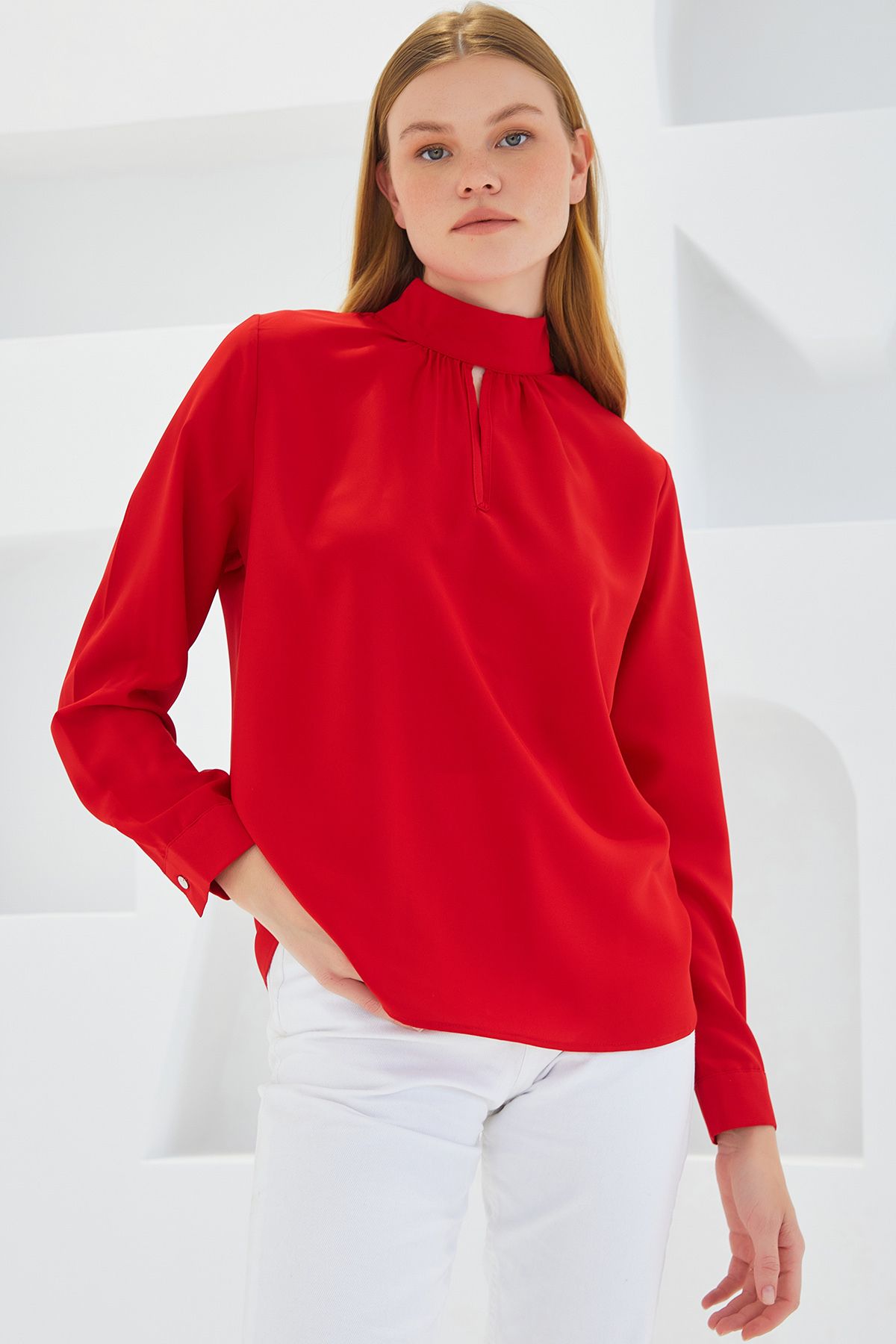 Bigdart-0418 Window Detailed Blouse - Red 2